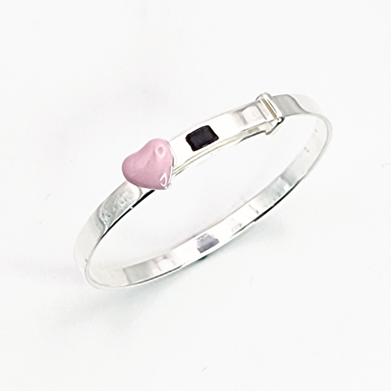 Sterling Silver Expandable Baby Bangle with Pink Heart Sterling Silver Bracelets 