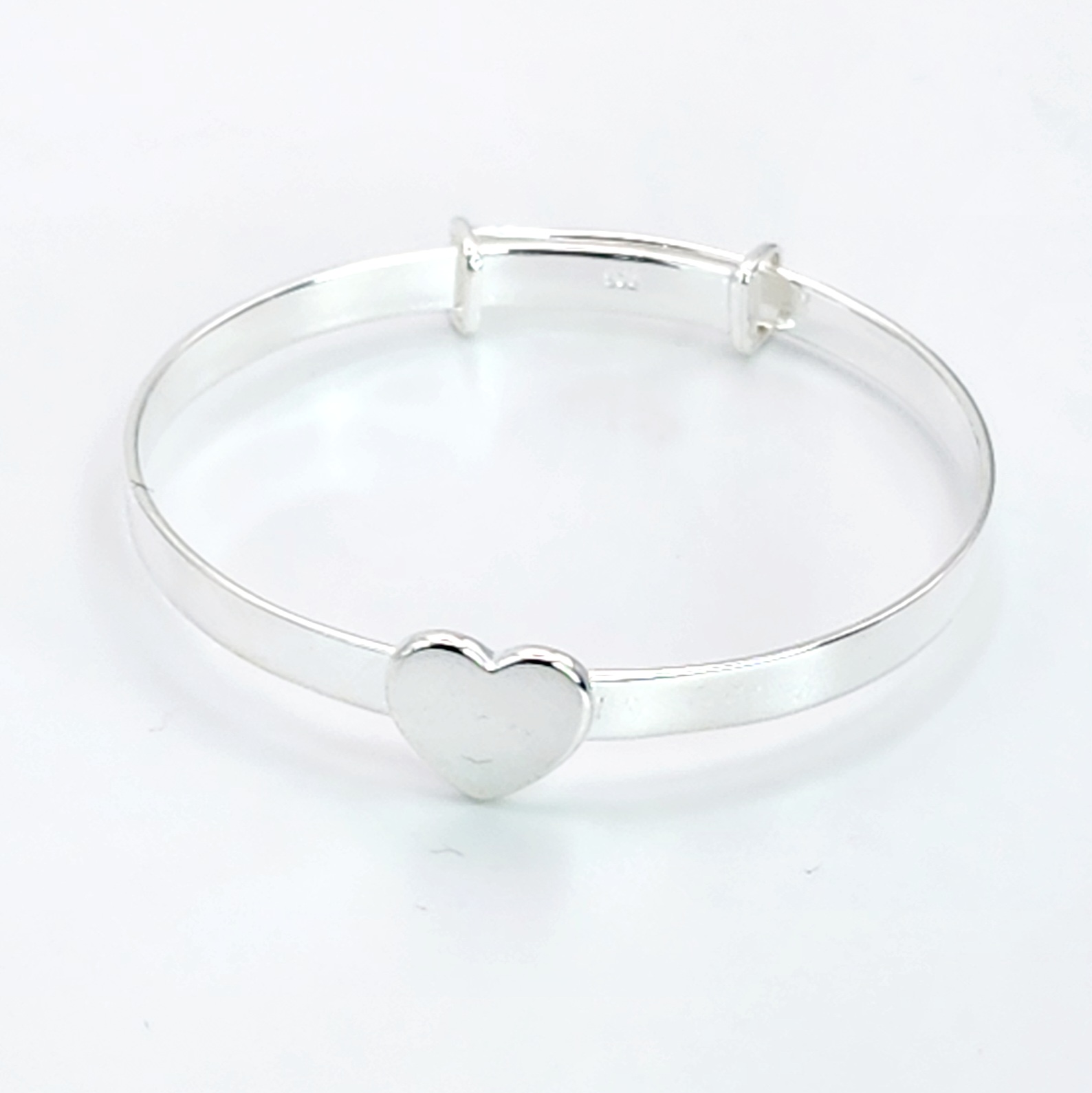 Sterling Silver Expandable Baby Bangle with Silver Heart Sterling Silver Bracelets 
