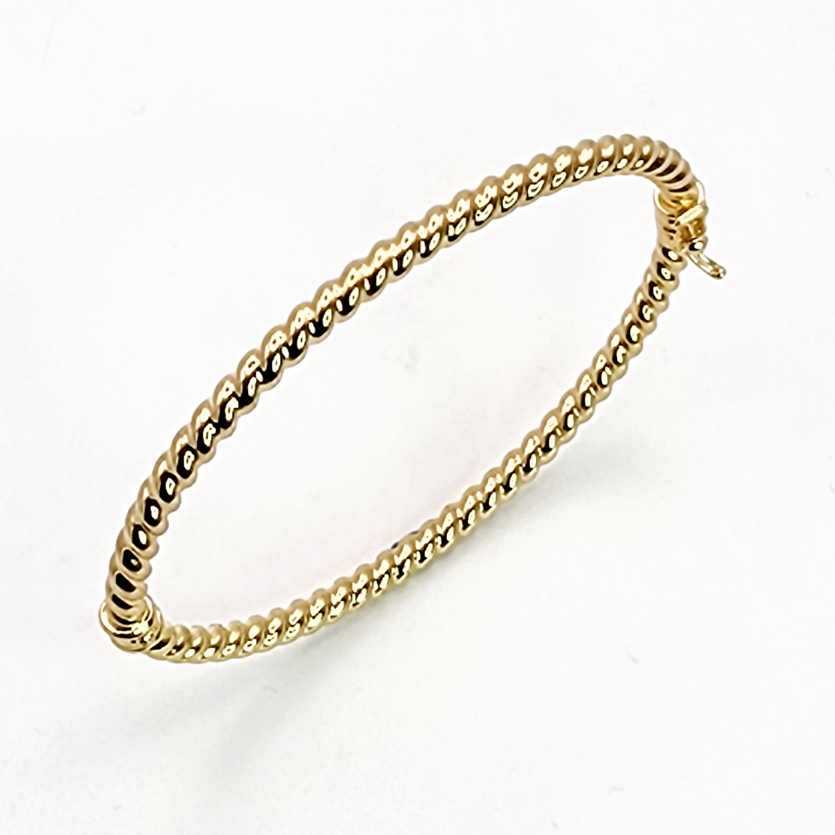 9ct Yellow Gold 4mm Fancy Twist Round Tube Hinged Bangle Gold Bracelets 