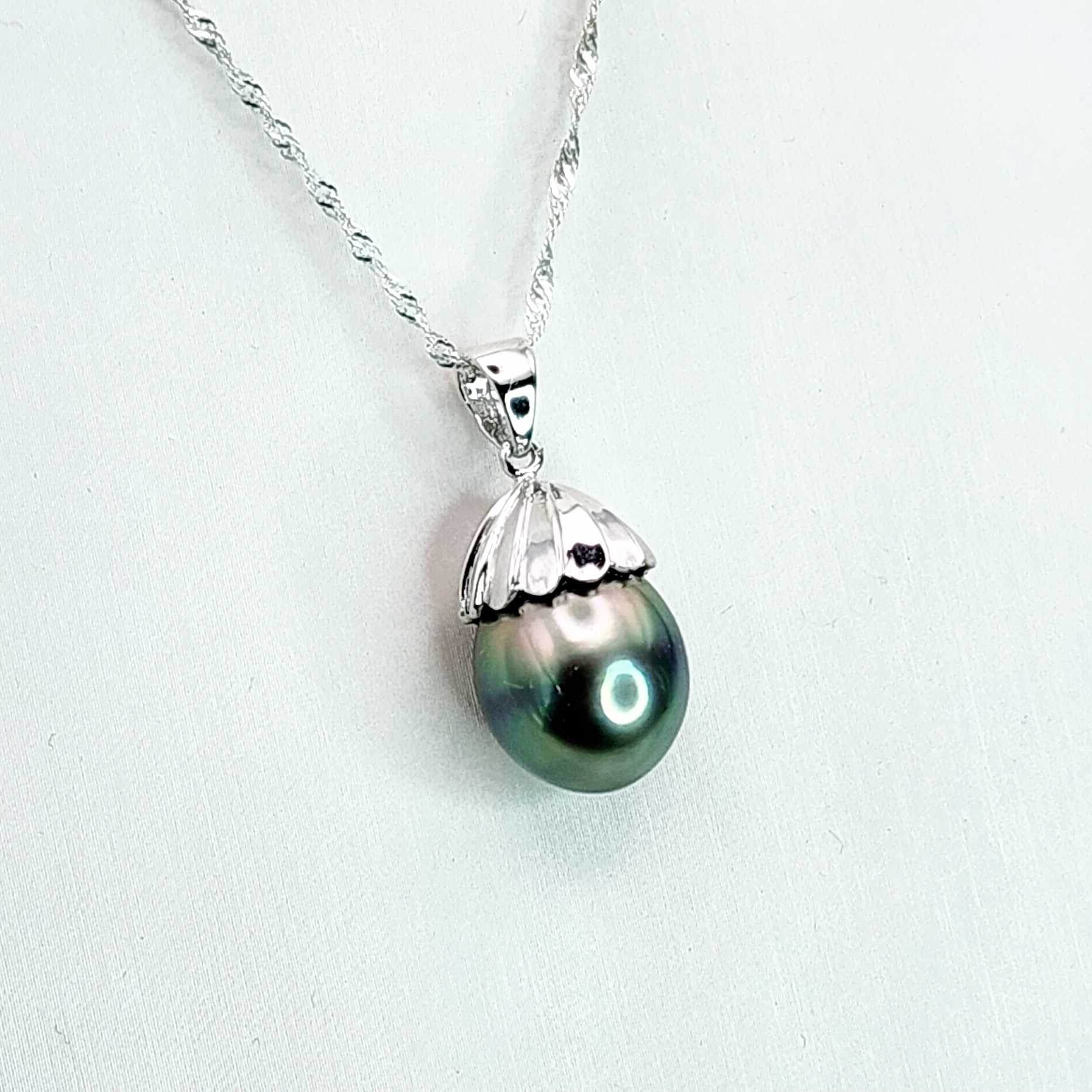 Sterling Silver 12-12.5mm Round Teardrop Tahitian Pearl Pendant with Sterling Silver Cap Pearl Jewellery, Sterling Silver Pearl Jewellery 