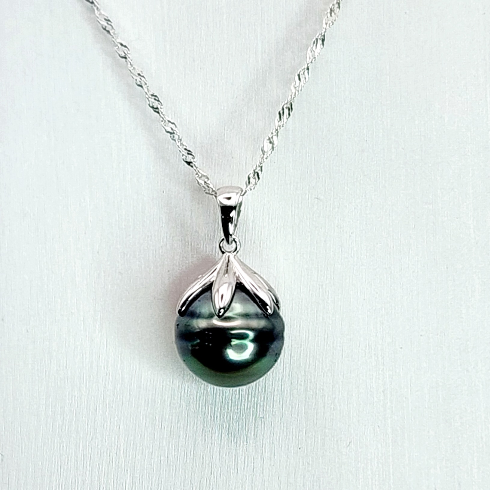 Sterling Silver 12-12.5mm Round Tahitian Pearl Pendant with Sterling Silver 6 Claw Cap Pearl Jewellery, Sterling Silver Pearl Jewellery 