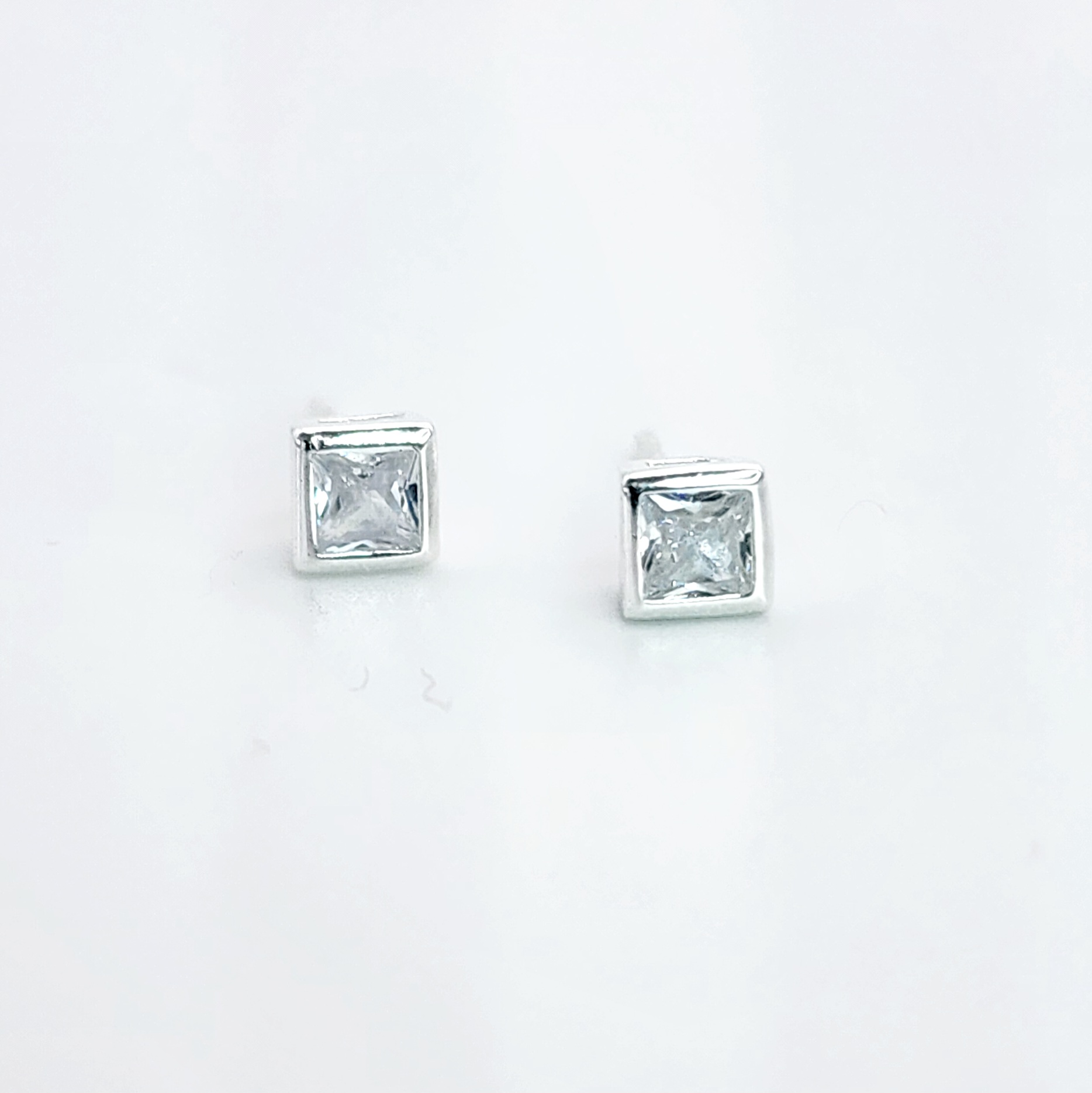 Sterling Silver Cubic Zirconia 3x3mm Square Stud Earrings STERLING SILVER EARRINGS 