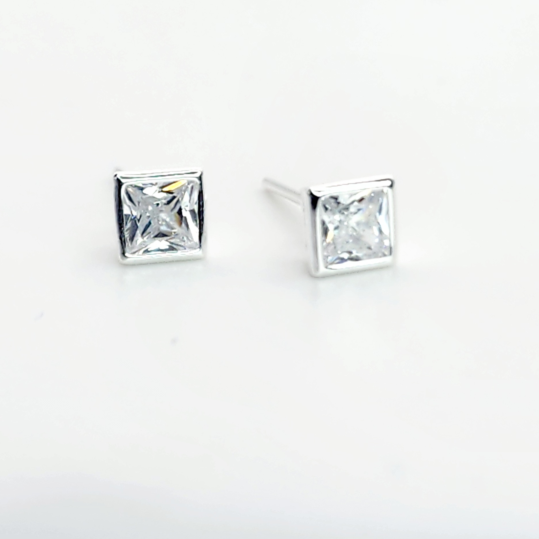 Sterling Silver Cubic Zirconia 4x4mm Square Stud Earrings STERLING SILVER EARRINGS 