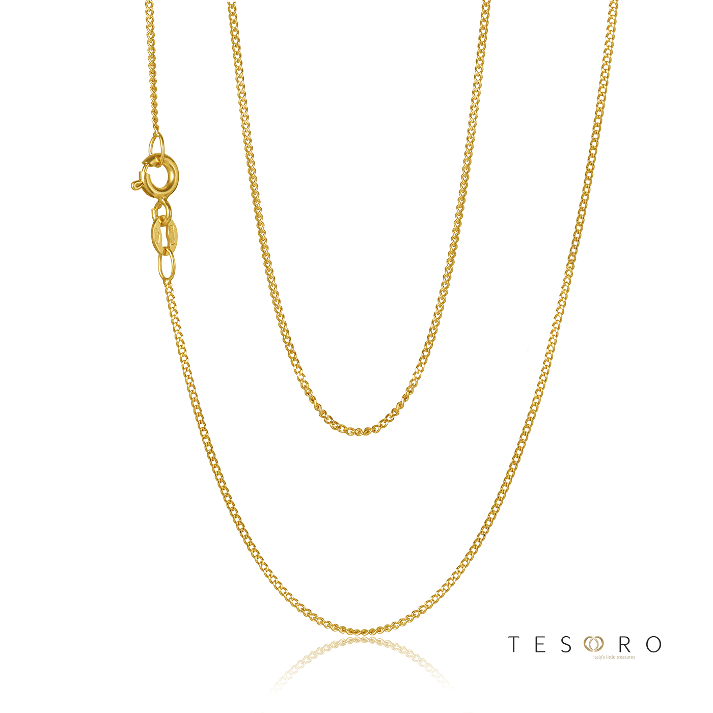 9ct Yellow Gold Grumetta 2 Sided 1mm Curb Link Chain, 50cm Long Gold Chain 