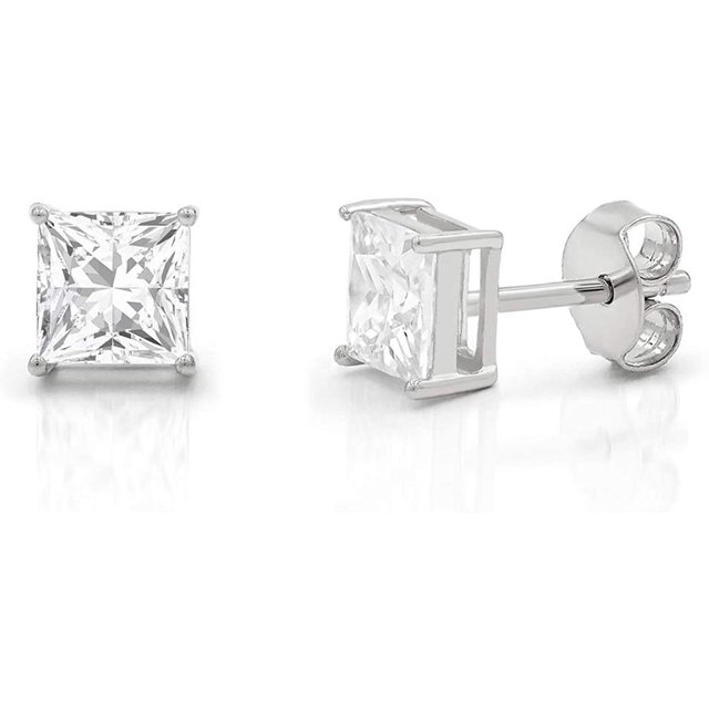 Sterling Silver Cubic Zirconia 5x5mm Square 4 Claw Stud Earrings STERLING SILVER EARRINGS 