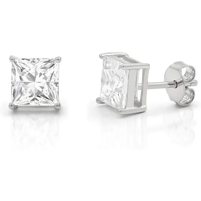 Sterling Silver Cubic Zirconia 6x6mm Square 4 Claw Stud Earrings STERLING SILVER EARRINGS 