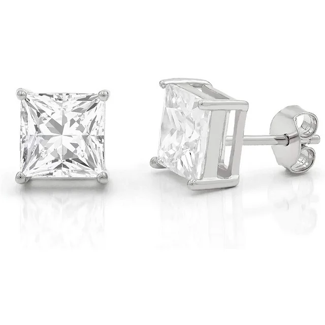 Sterling Silver Cubic Zirconia 7x7mm Square 4 Claw Stud Earrings STERLING SILVER EARRINGS 