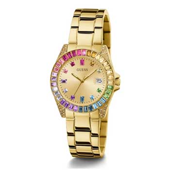 Guess Gold Tone Opaline Multi Crystal Link Watch - GW0475L3 GUESS 