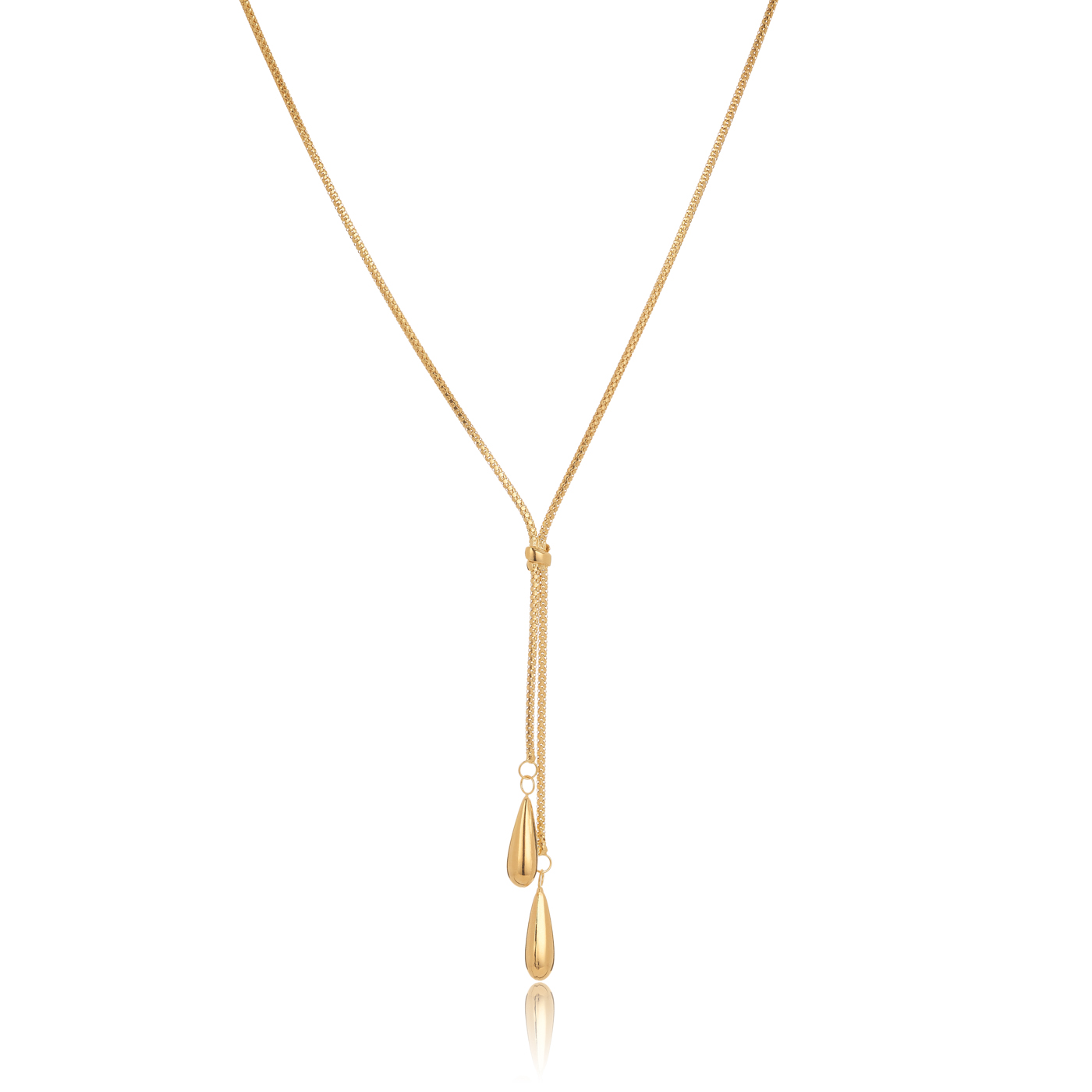 9ct Yellow Gold Lariat Style Necklace with 2 Teardrop Shaped Pendants at 45cm Long Gold Pendants 9ct Yellow Gold Lariat Style Necklace with 2 Teardrop Shaped Pendants at 45cm Long Gold Pendants