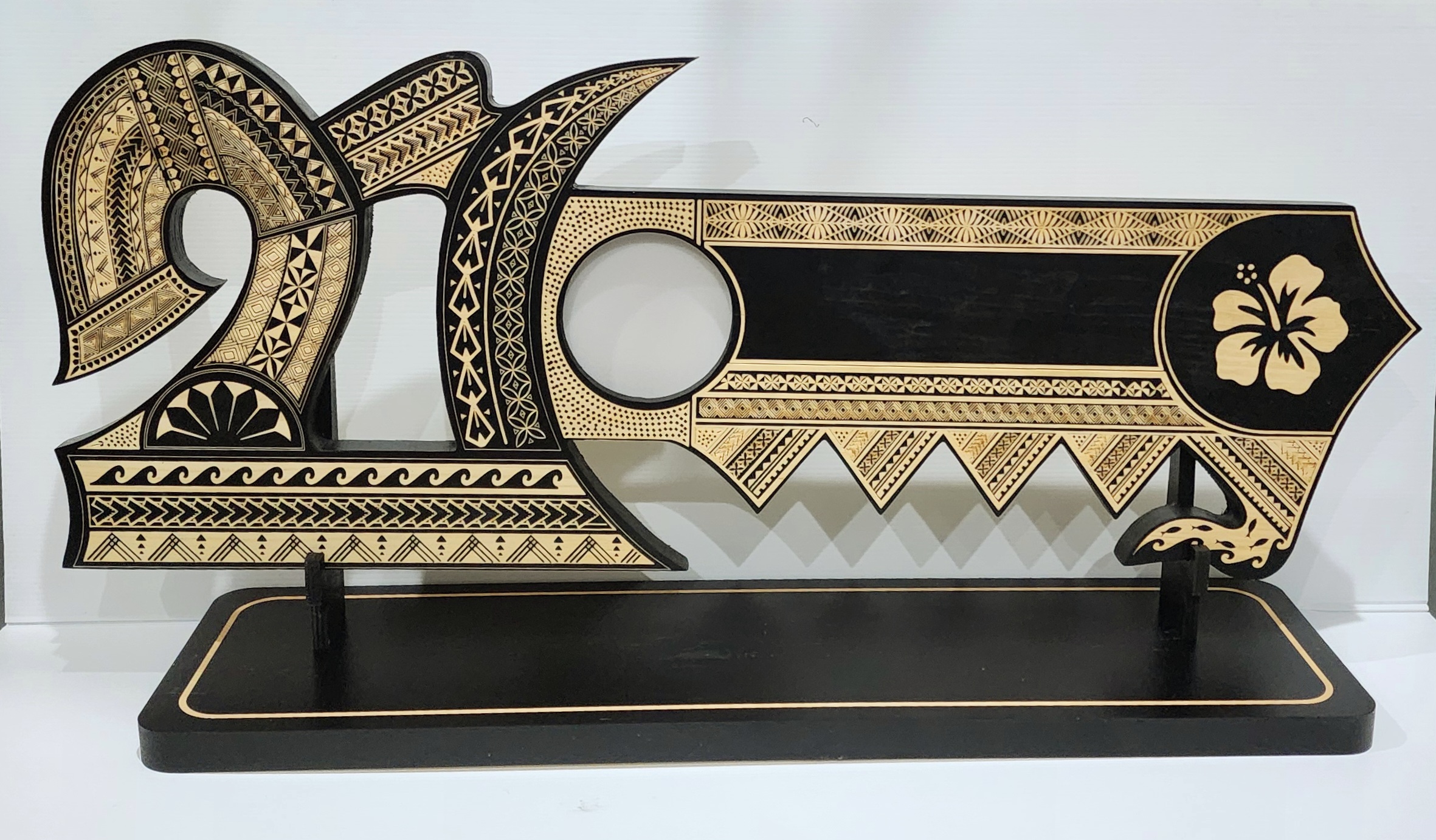 21st Wooden Key Black Shade Island Design On Stand With Hibiscus Flower 21st Keys 