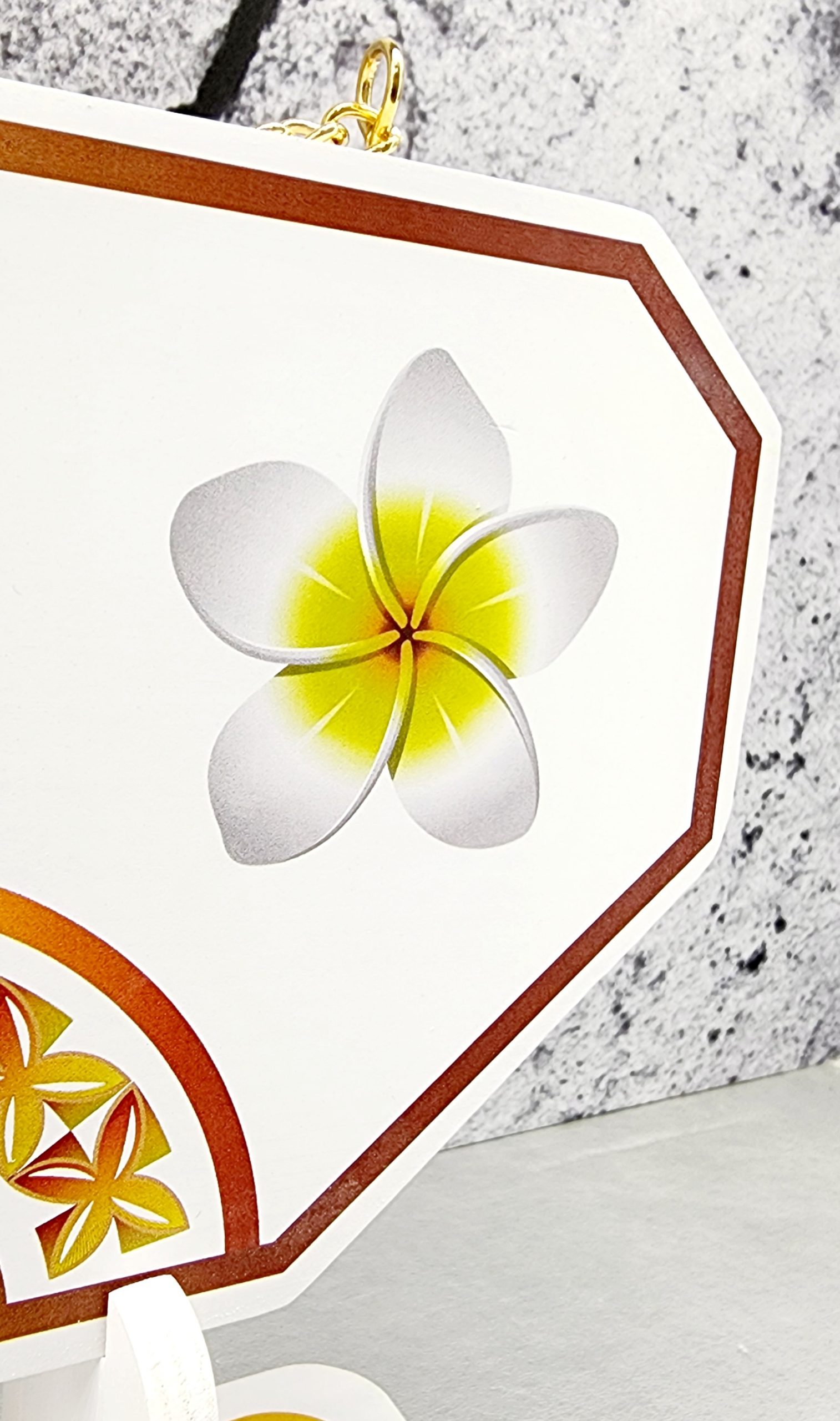 Island Design Golden Red Theme Colour UV Printed Birthday Key with White Frangipani Flower and Matching Colour Stand 21st Keys Island Design Golden Red Theme Colour UV Printed Birthday Key with White Frangipani Flower and Matching Colour Stand 21st Keys