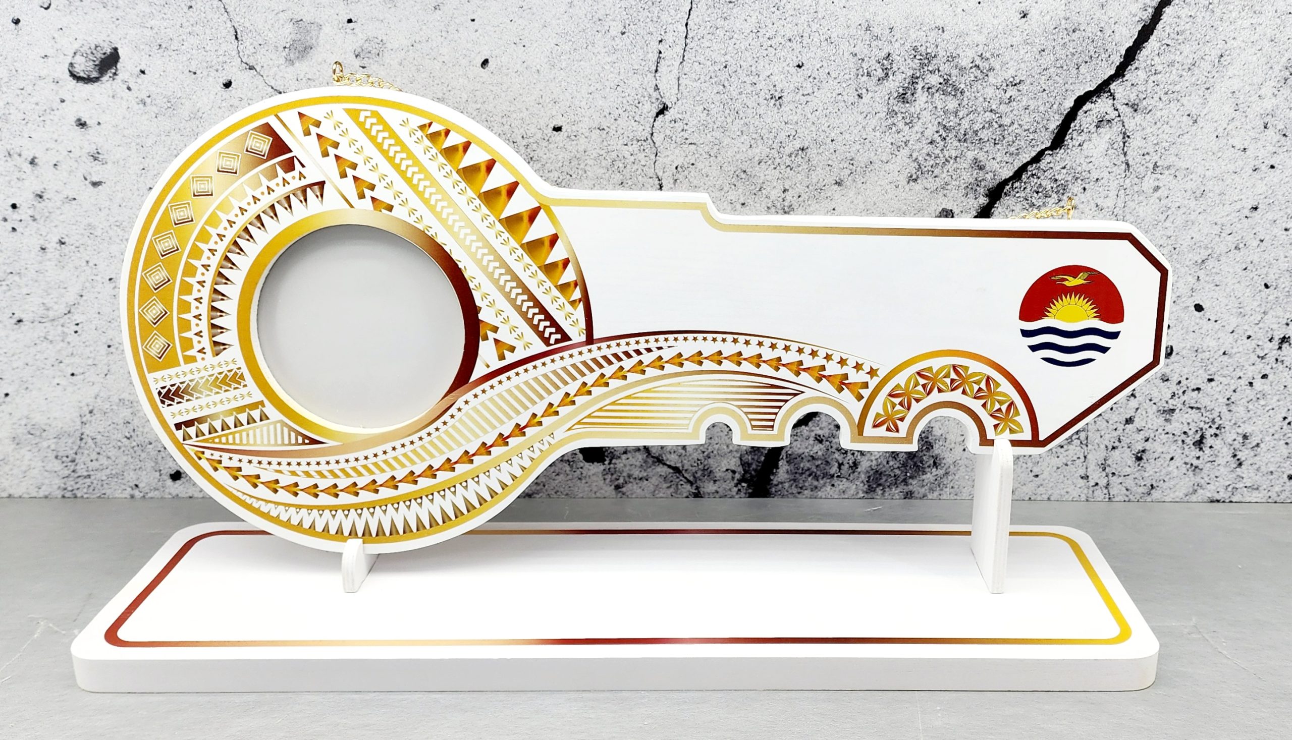 Island Design Golden Red Theme Colour UV Printed Birthday Key with Coloured Kiribati Flag and Matching Colour Stand 21st Keys Island Design Golden Red Theme Colour UV Printed Birthday Key with Coloured Kiribati Flag and Matching Colour Stand 21st Keys