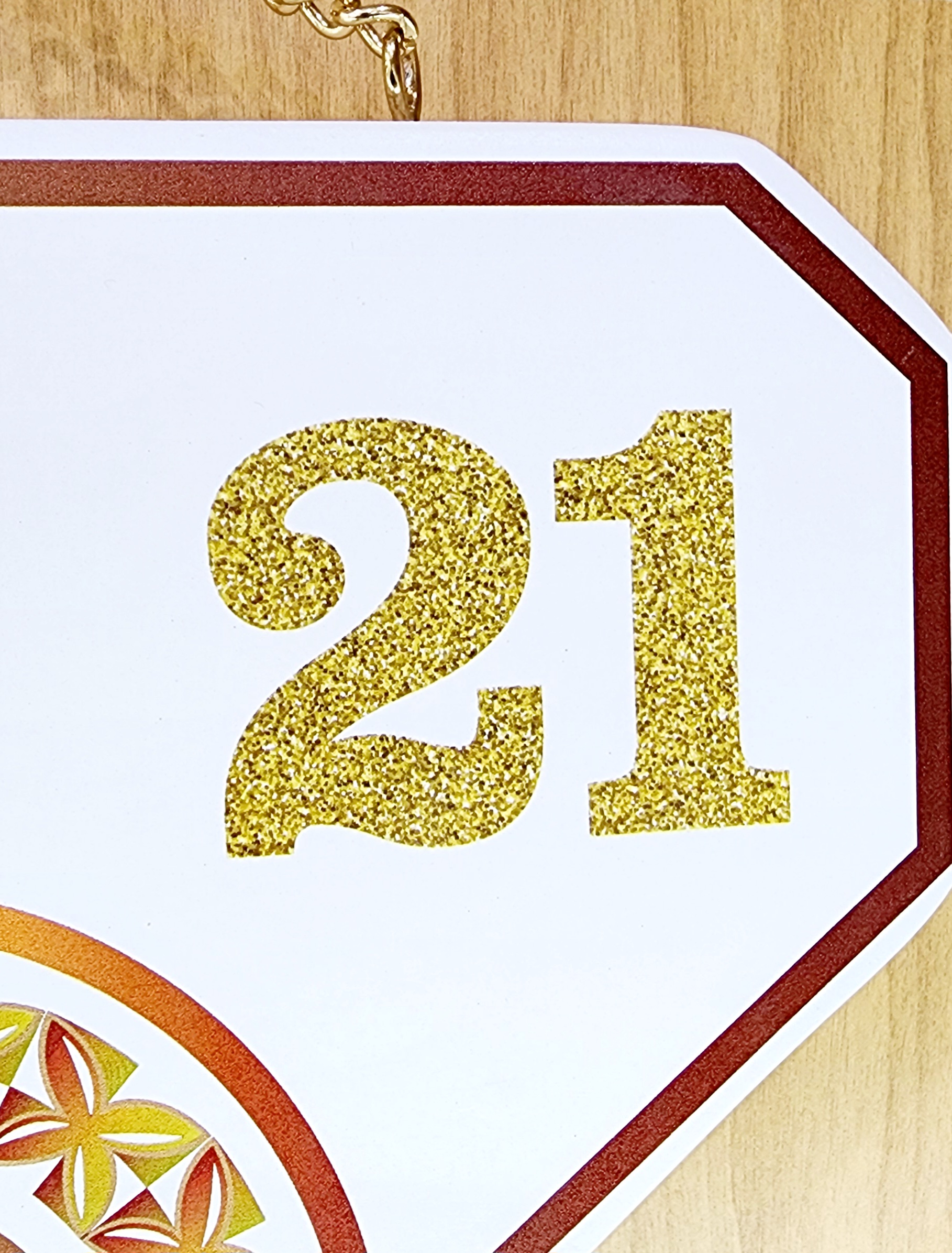 Island Design Golden Red Theme Colour UV Printed Birthday Key with Golden Glitter Look "21" 21st Keys Island Design Golden Red Theme Colour UV Printed Birthday Key with Golden Glitter Look "21" 21st Keys