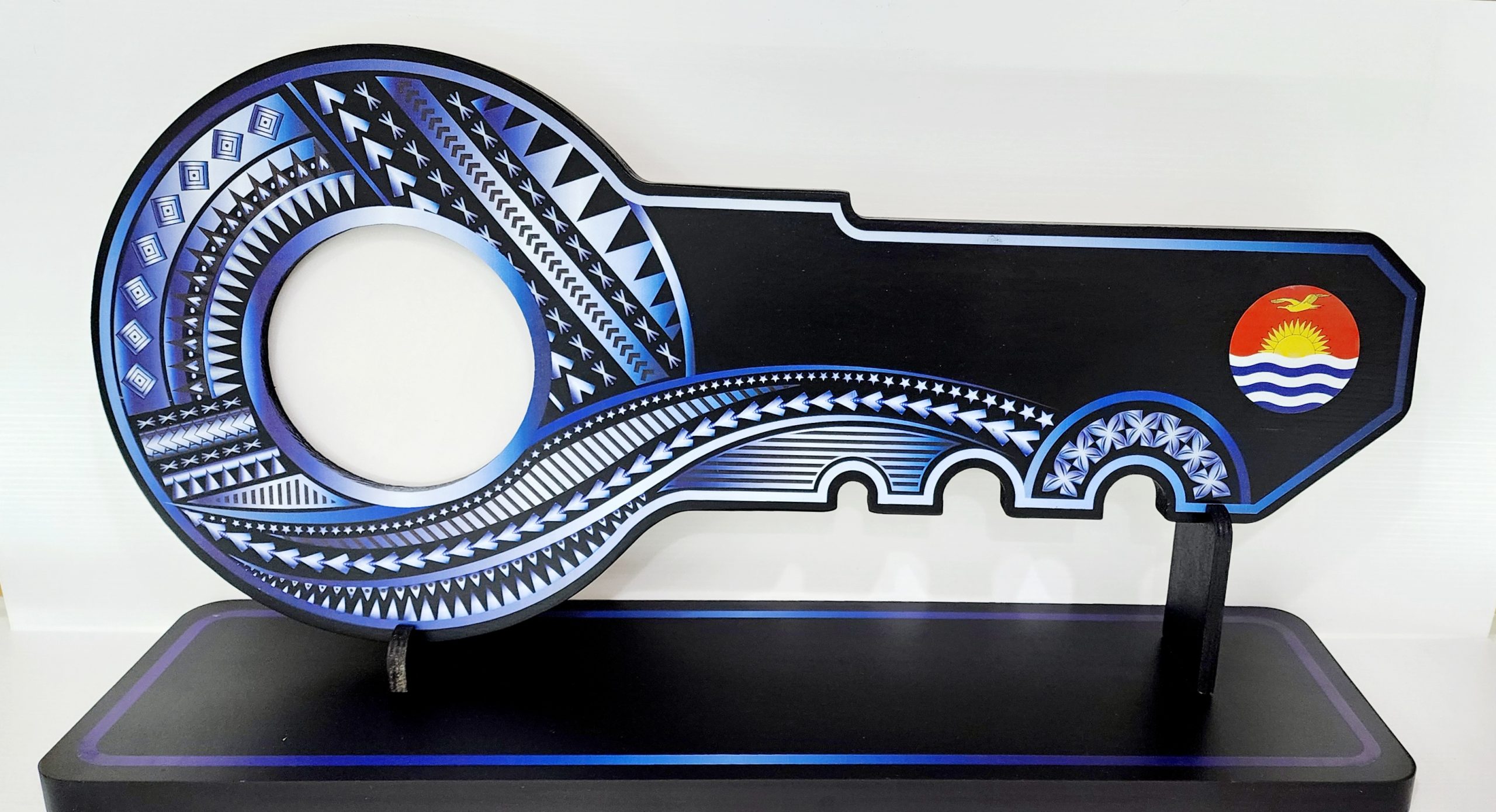 Island Design White & Blue Theme Colour UV Printed Birthday Key with Coloured Kiribati Flag and Matching Colour Stand 21st Keys Island Design White & Blue Theme Colour UV Printed Birthday Key with Coloured Kiribati Flag and Matching Colour Stand 21st Keys