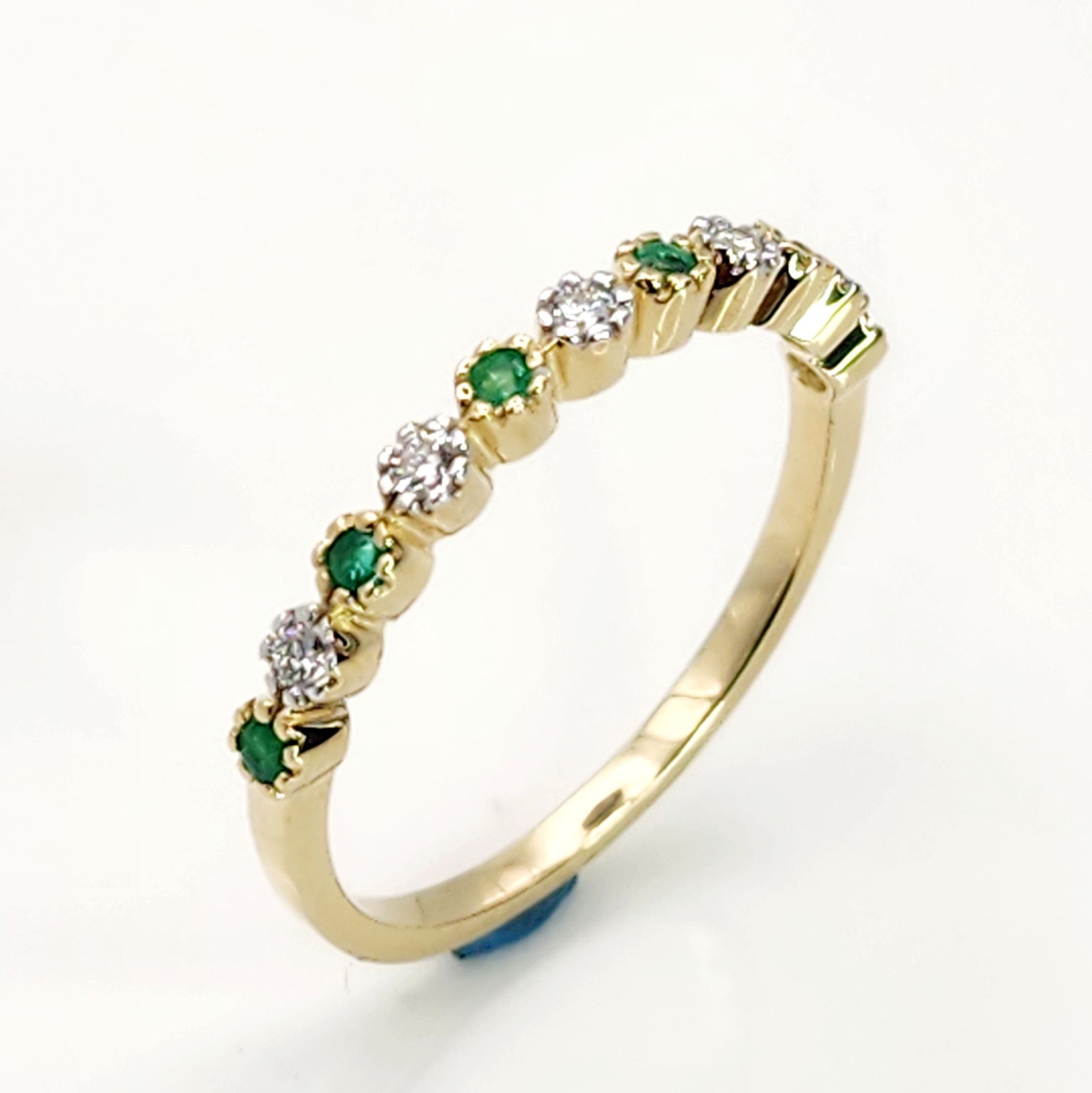 9ct Yellow Gold Natural Emerald & Diamond Half Eternity Ring Gold Rings 