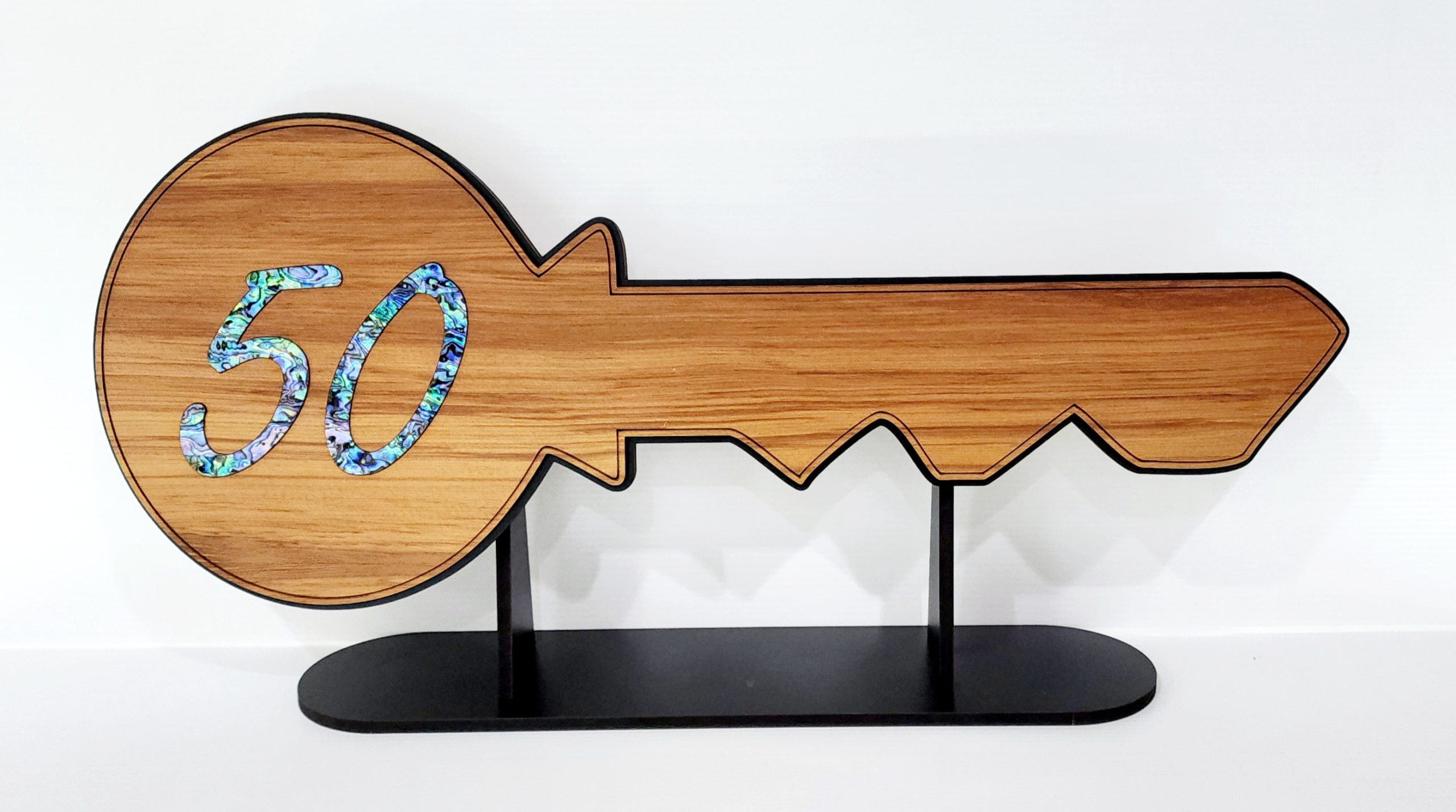 Plain Rimu 50th Paua Inlay Key and Black Removable Stand 21st Keys 