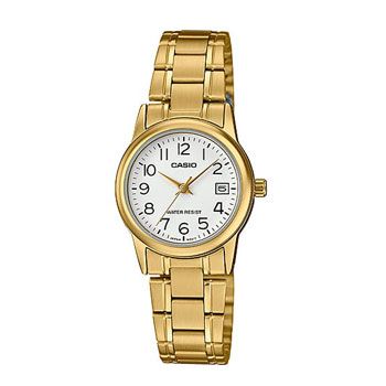 Casio Ladies Analogue Watch Date WR Gold Tone White Dial - LTP-V002G-7B2 CASIO