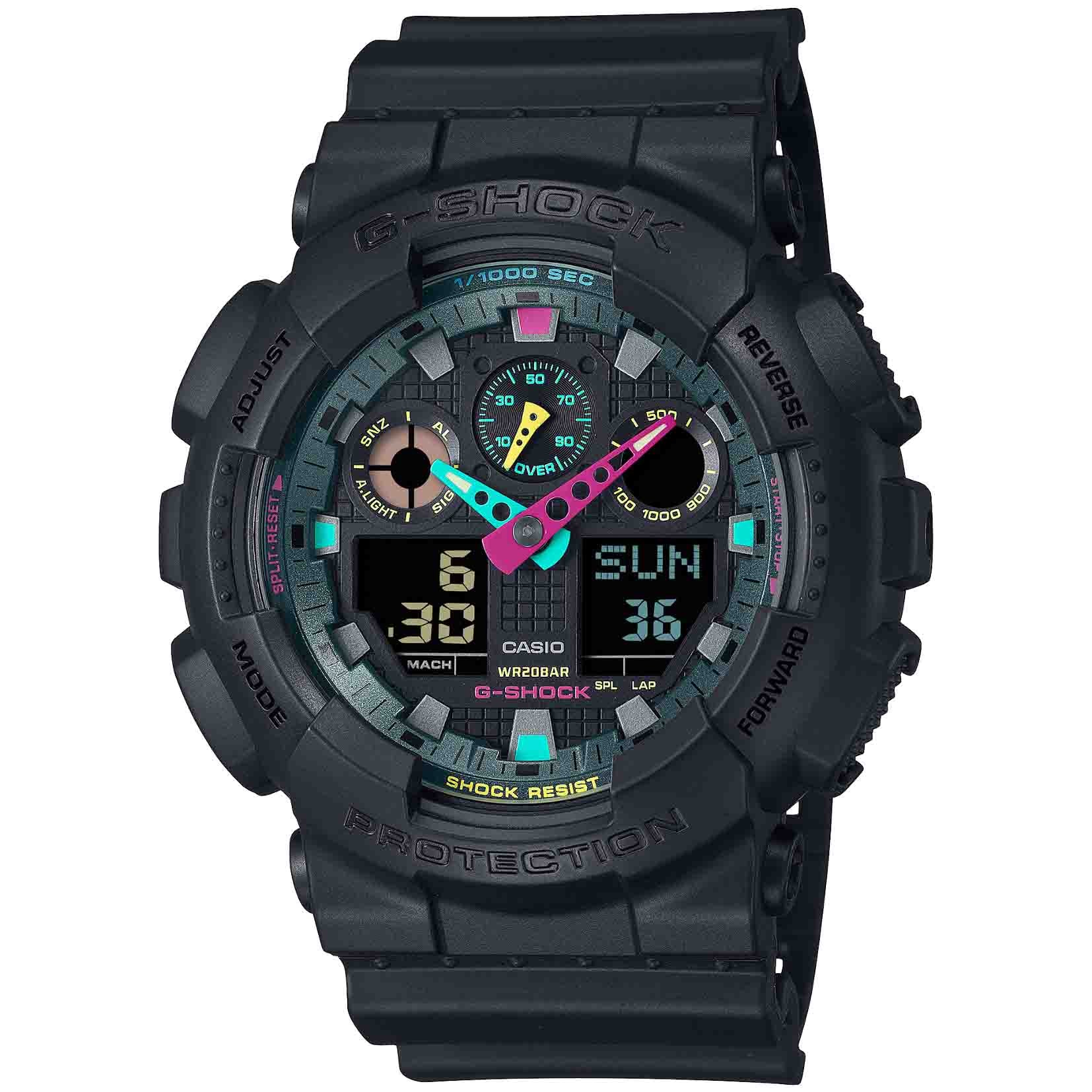 G-Shock Duel Multi -Flourescent 200M WR Black Dial and Resin Band - GA100MF-1A G-SHOCK 