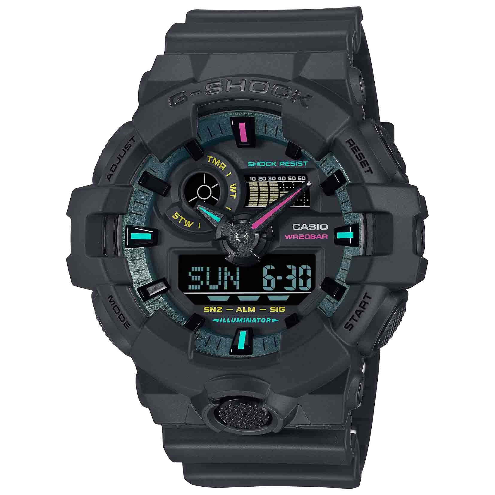 G-Shock Duel Multi -Flourescent 200M WR Black Dial and Resin Band - GA700MF-1A G-SHOCK 