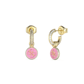 Guess 25mm Gold Tone 4G Logo Knot You Pink Crystal Stud Earrings GUESS JEWELLERY 