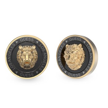 Guess Gold Tone 14mm Gold & Black Lion Stud Earrings GUESS JEWELLERY 