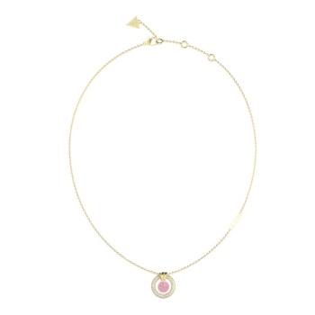 Guess Gold Tone 16"-18" 4G Logo Knot You Pink Crystal Necklace GUESS JEWELLERY 