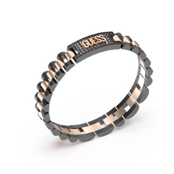 Guess Rose Gold Black 10mm Guess Pave Logo Empire Chain Bracelet GUESS JEWELLERY 