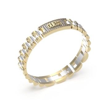 Guess Two-Tone Gold/Silver 10mm Guess Pave Logo Empire Chain Bracelet GUESS JEWELLERY 