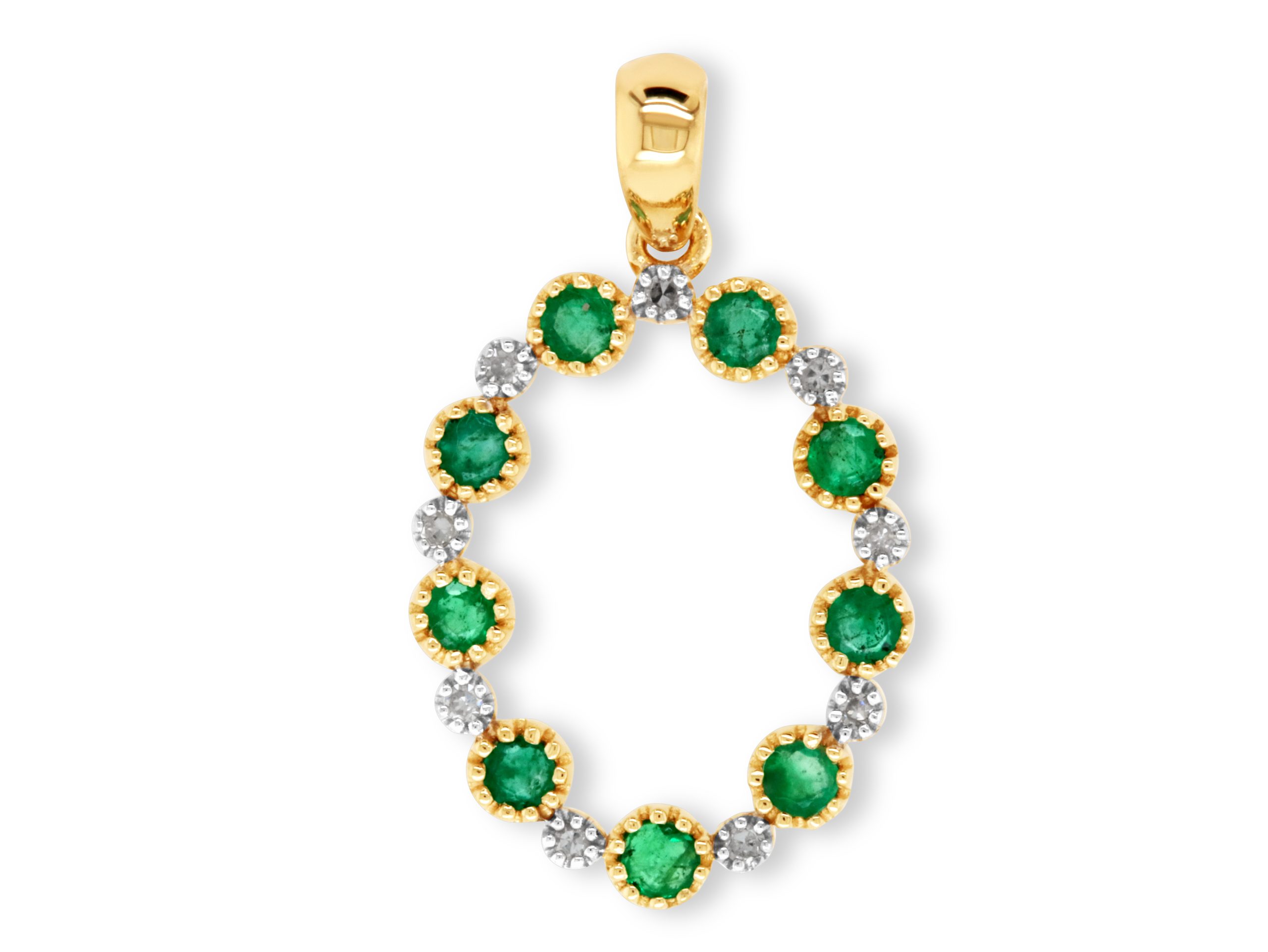 9ct Yellow Gold Oval Shaped Emerald and Diamond Pendant Gold Pendants 