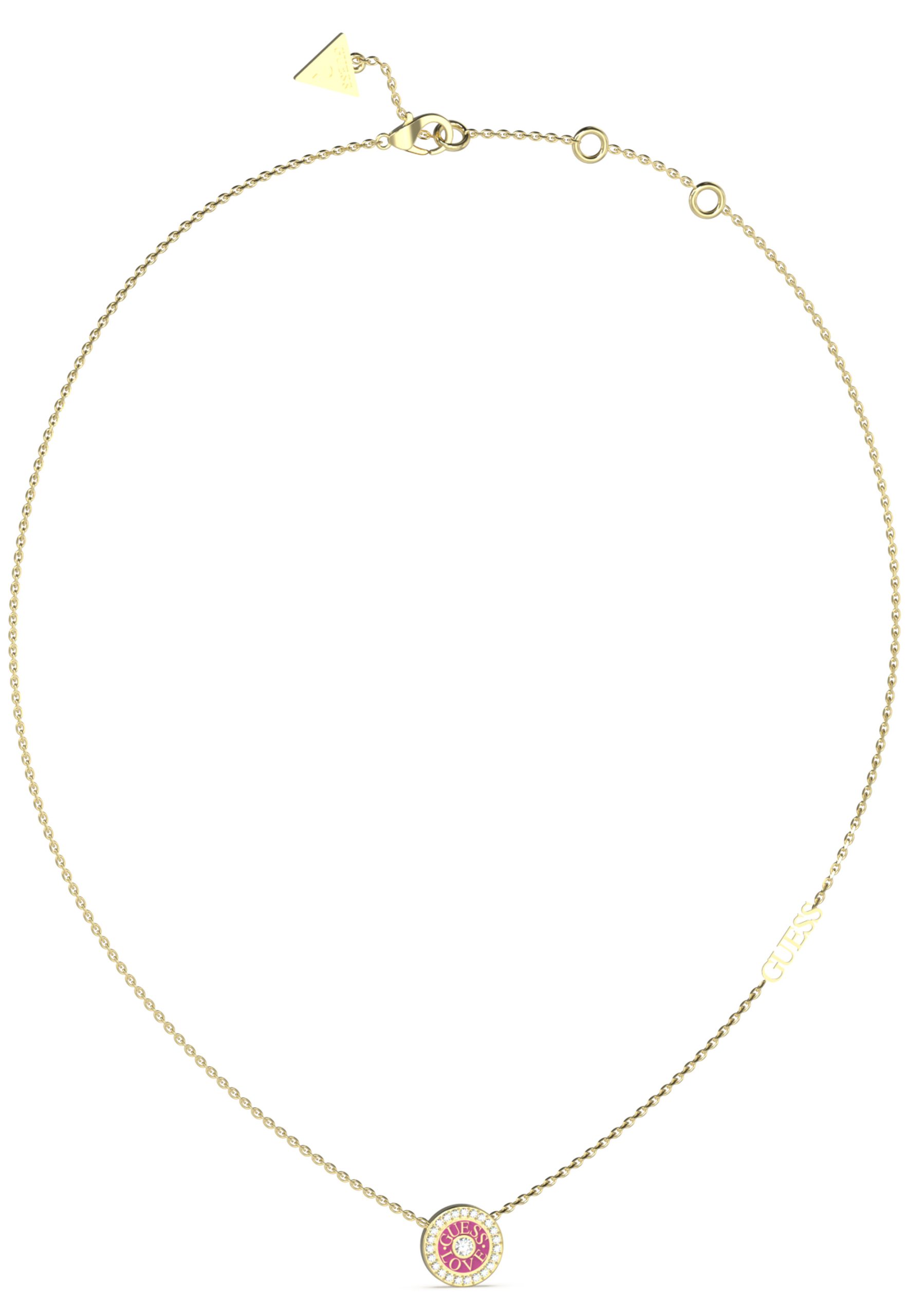 Guess Gold Tone 16"-18" 12mm Love Pink Necklace GUESS JEWELLERY 