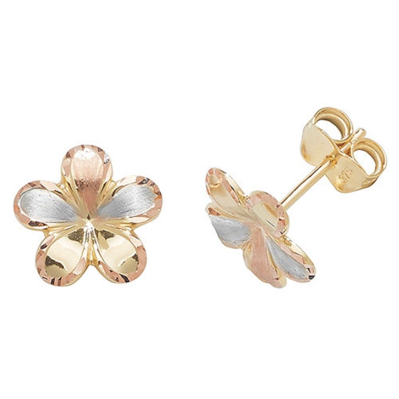 9ct Trio Gold Flower Stud Earrings Gold Earrings 