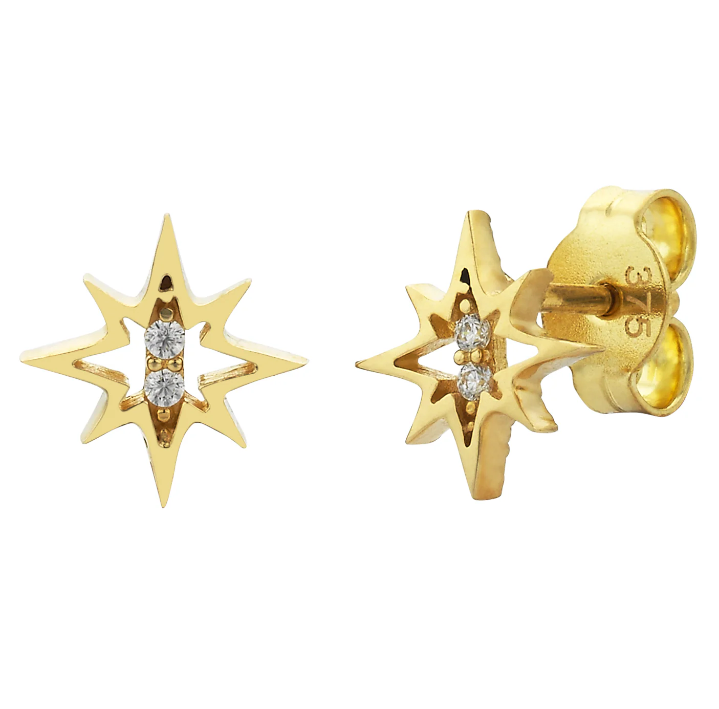 9ct Yellow Gold Cubic Zircoina Star Studs Gold Earrings 