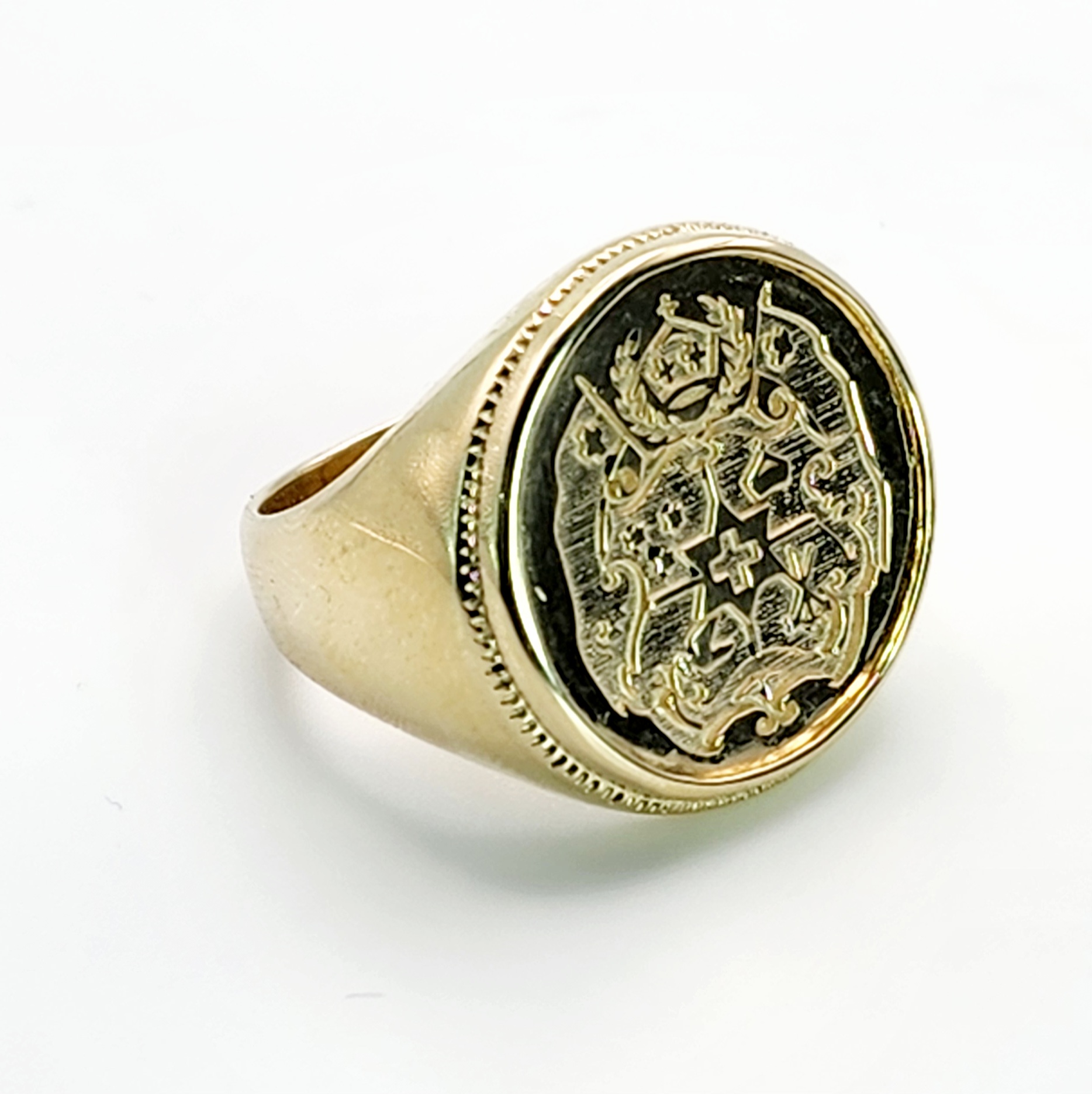 9ct Yellow Gold Tongan Sila Coin Ring with Solid Ring Mount Gold Rings, Men's Gold Rings 