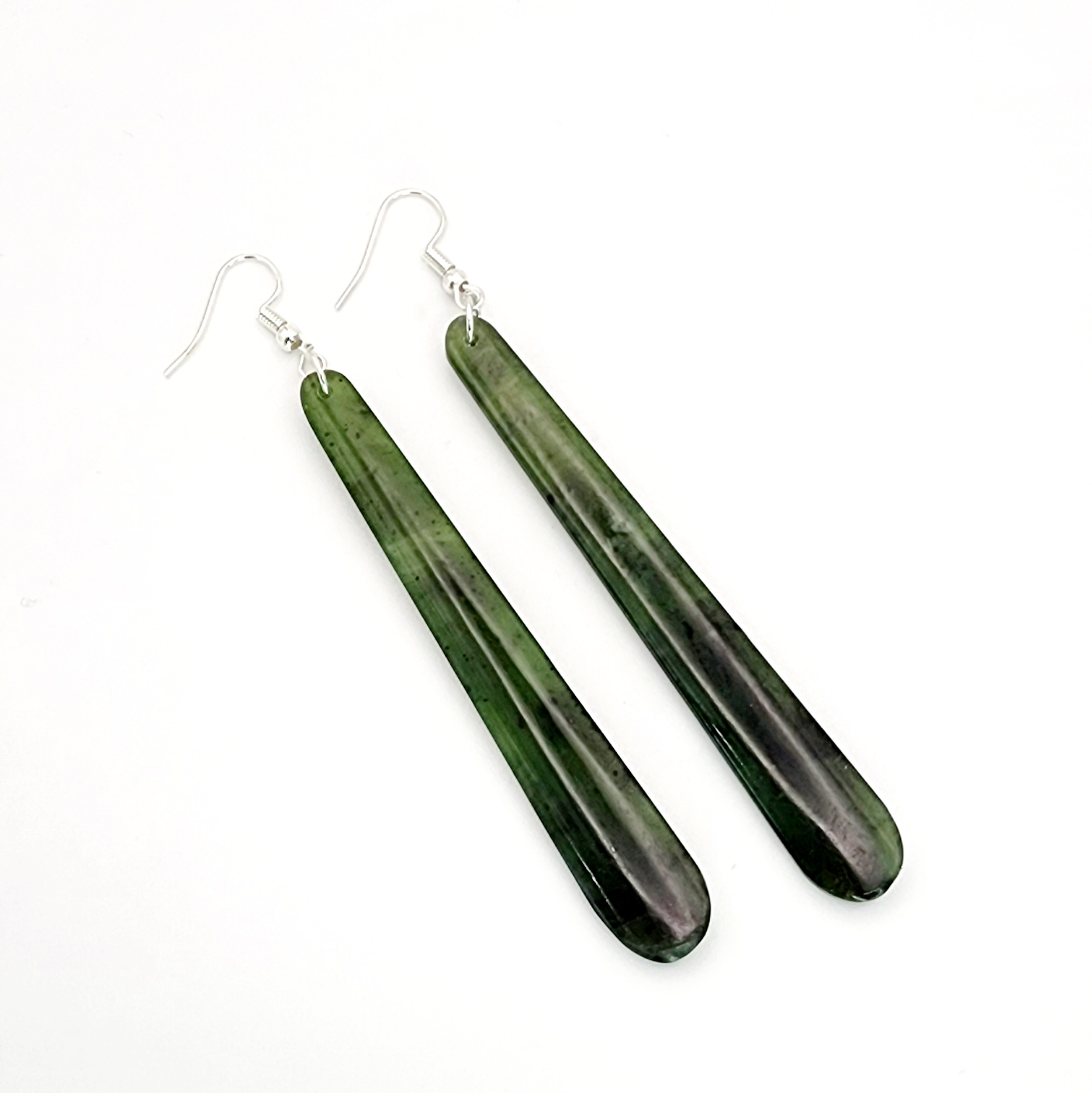 New Zealand Greenstone Drop Earrings with Sterling Silver Hooks SKU-DROP EARRINGS 02 DLZ Greenstone?Jewellery 