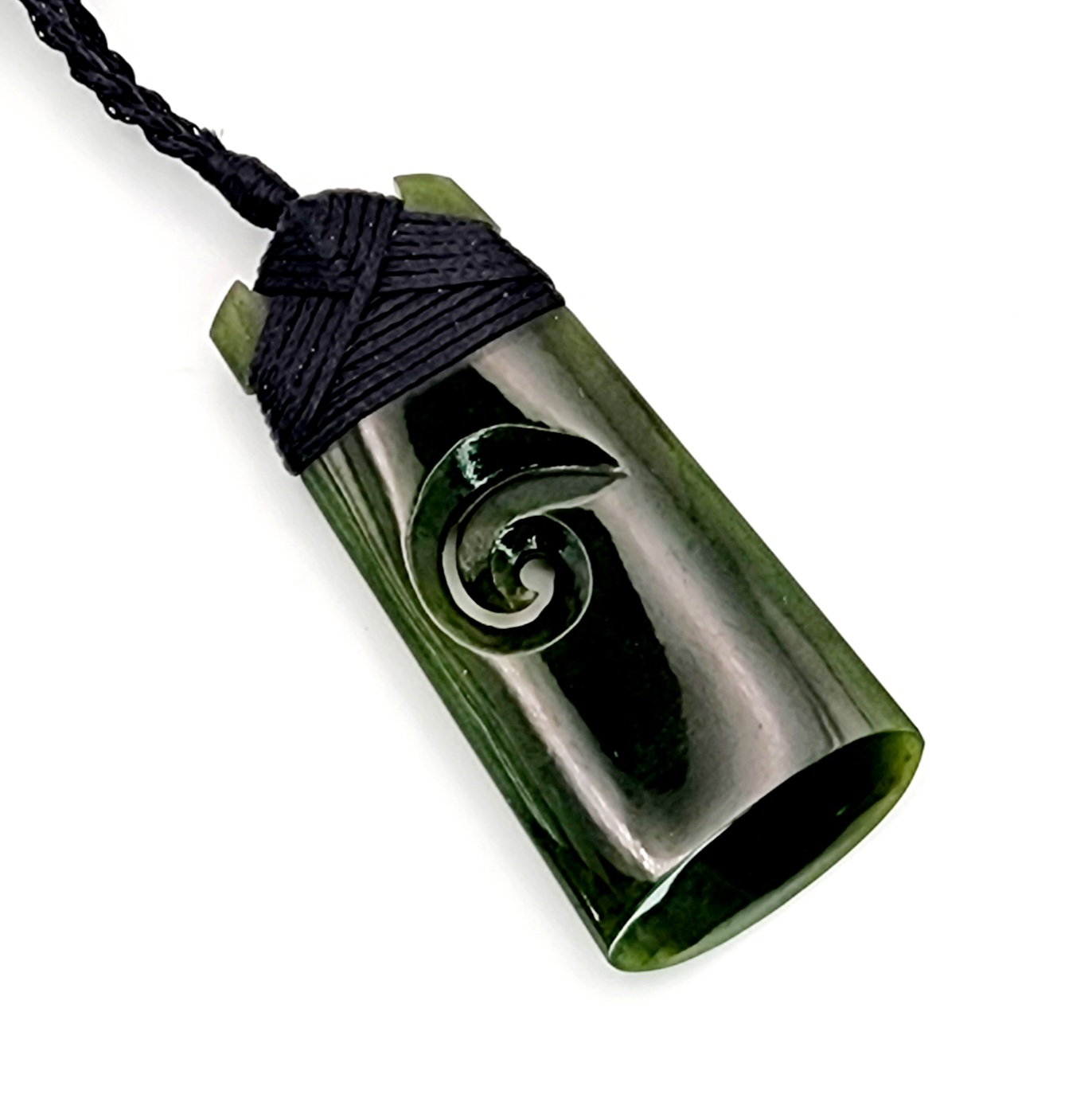 Greenstone Toki with Koru Insert and Lashed Black Cord Greenstone?Jewellery 