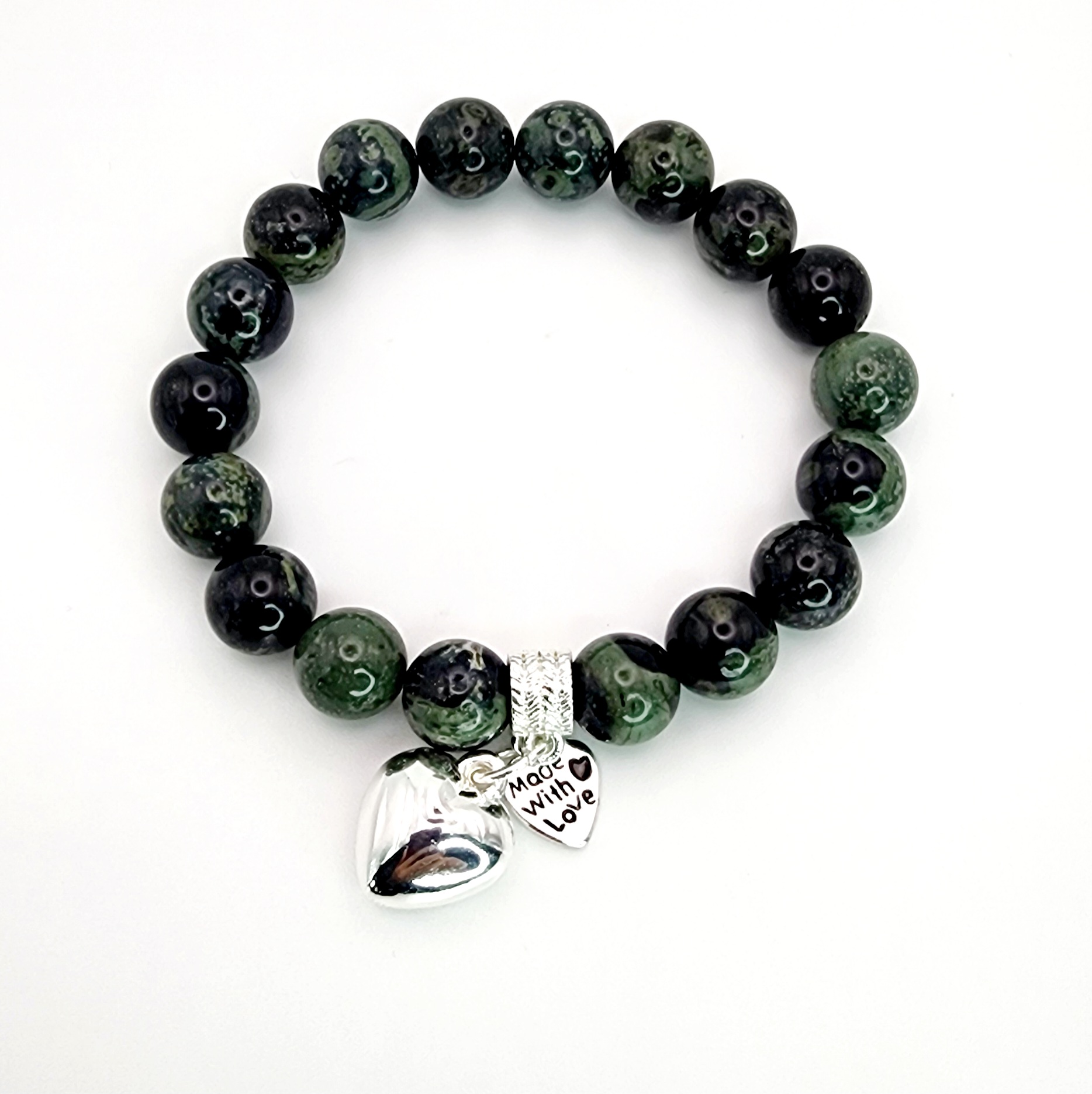 New Zealand Greenstone Pounamu Aroha Bead Bracelet with Dangle Charm SKU-JHB1 Greenstone?Jewellery 