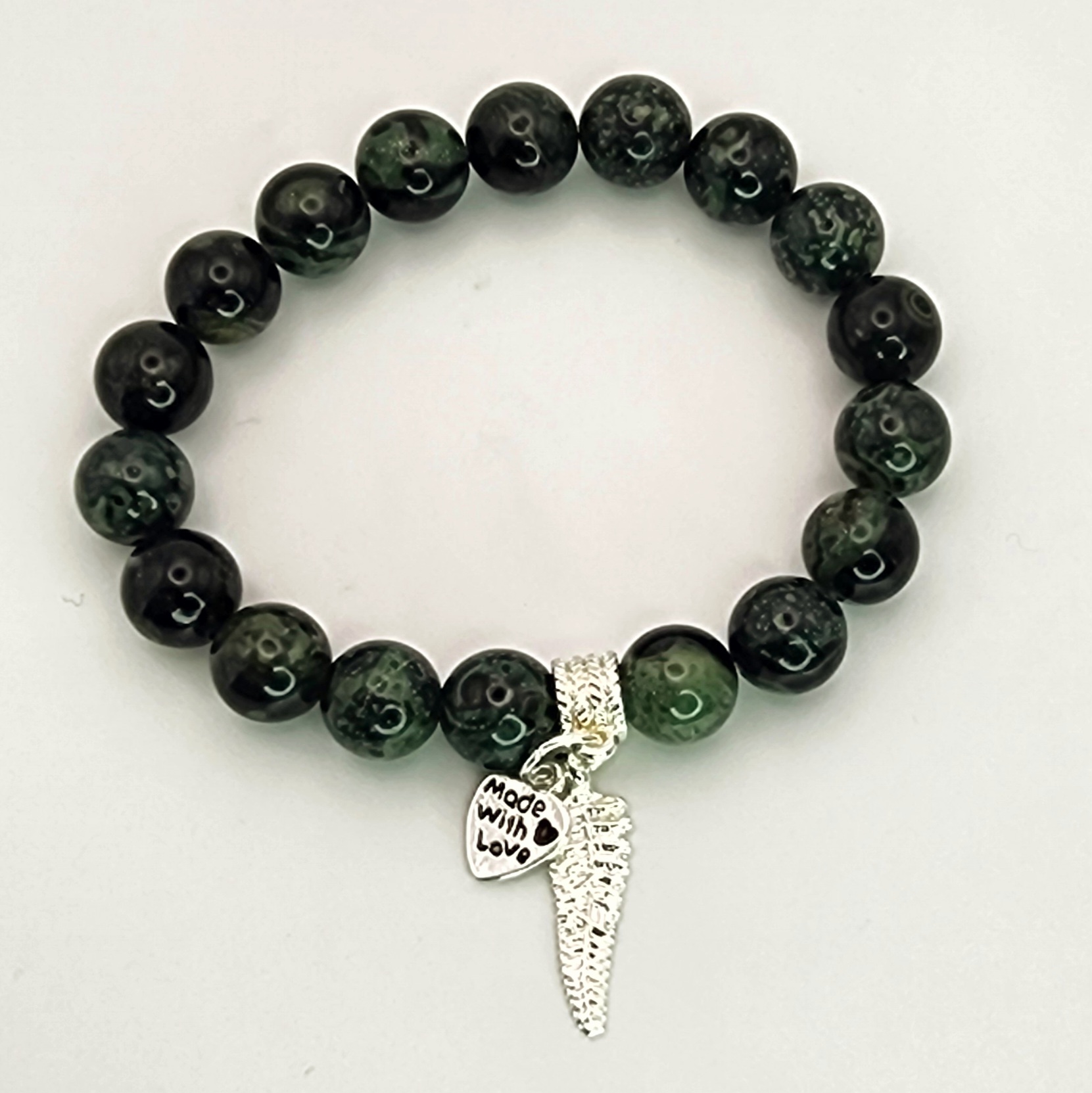 New Zealand Greenstone Pounamu Aroha Bead Bracelet with Dangle Charm SKU-NFB1 Greenstone?Jewellery 