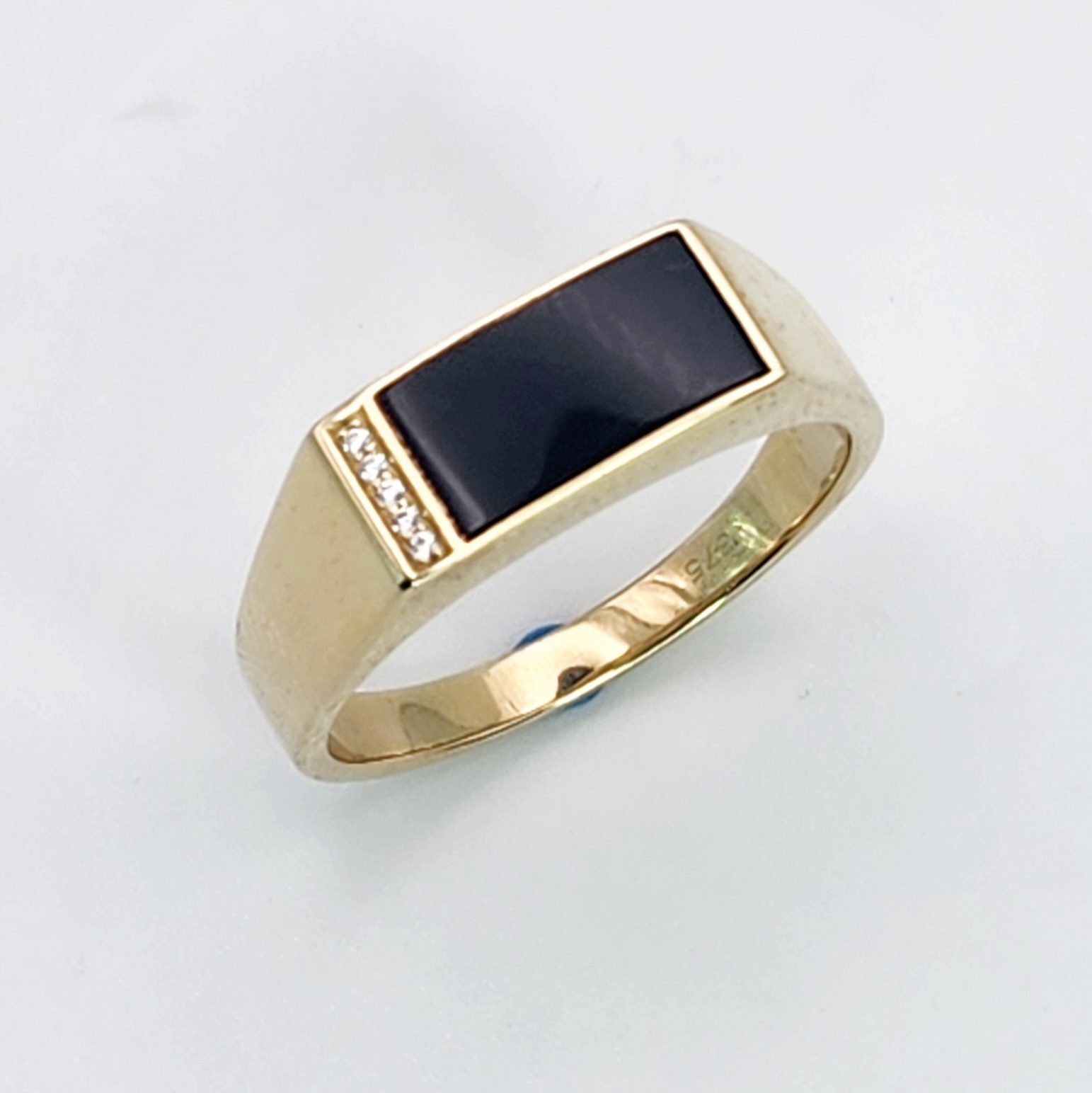 9ct Yellow Gold Black ONYX and Cubic Zirconia Ring SKU-D/A228 Gold Rings, Men's Gold Rings 