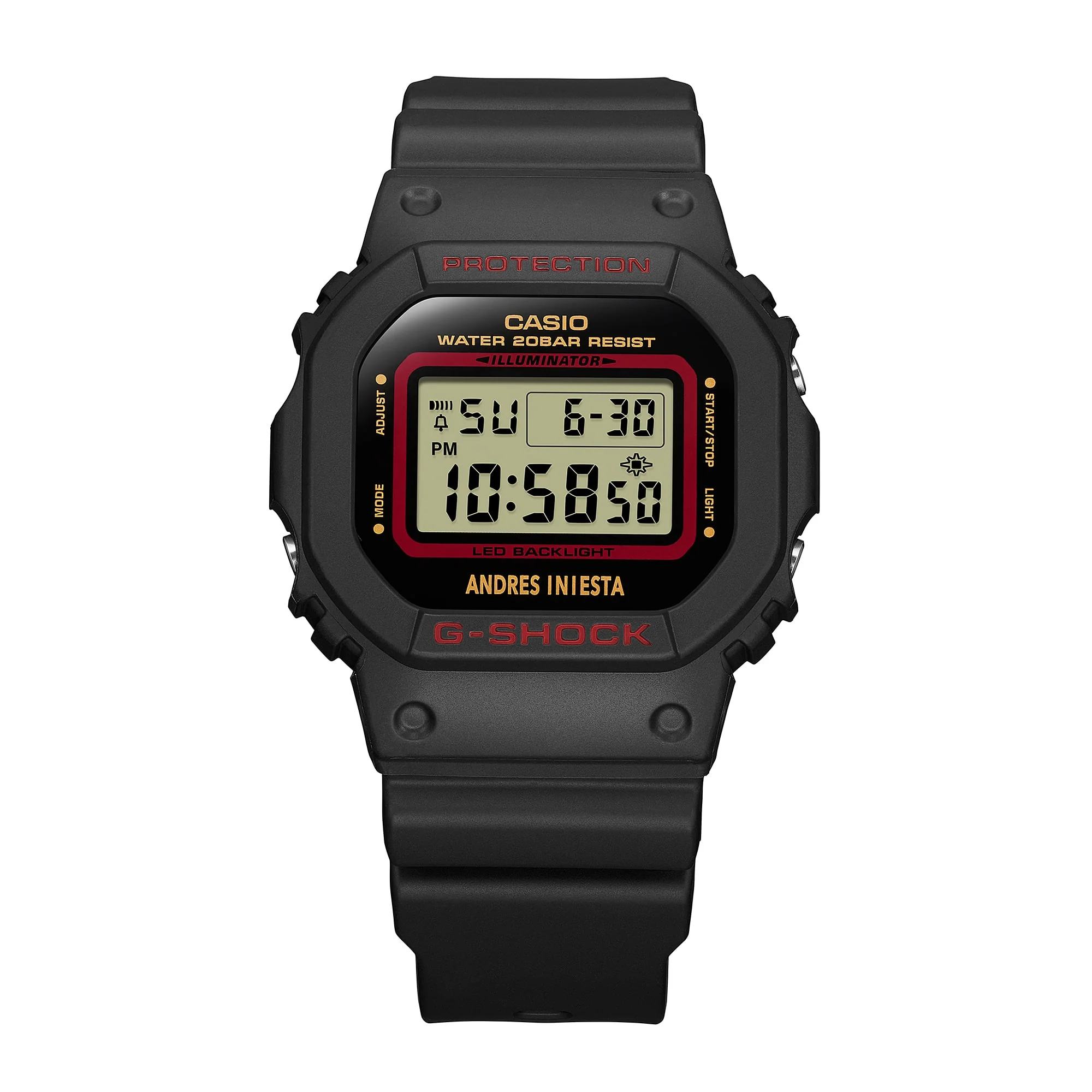 Casio G-Shock Digital Andres Iniesta 200M WR Red & Yellow Accent Watch - DW5600AI-1D G-SHOCK Casio G-Shock Digital Andres Iniesta 200M WR Red & Yellow Accent Watch - DW5600AI-1D G-SHOCK