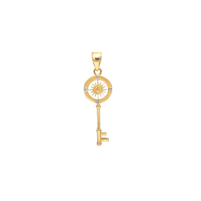 9ct Yellow Gold Round Compass Key Pendant Gold Pendants 