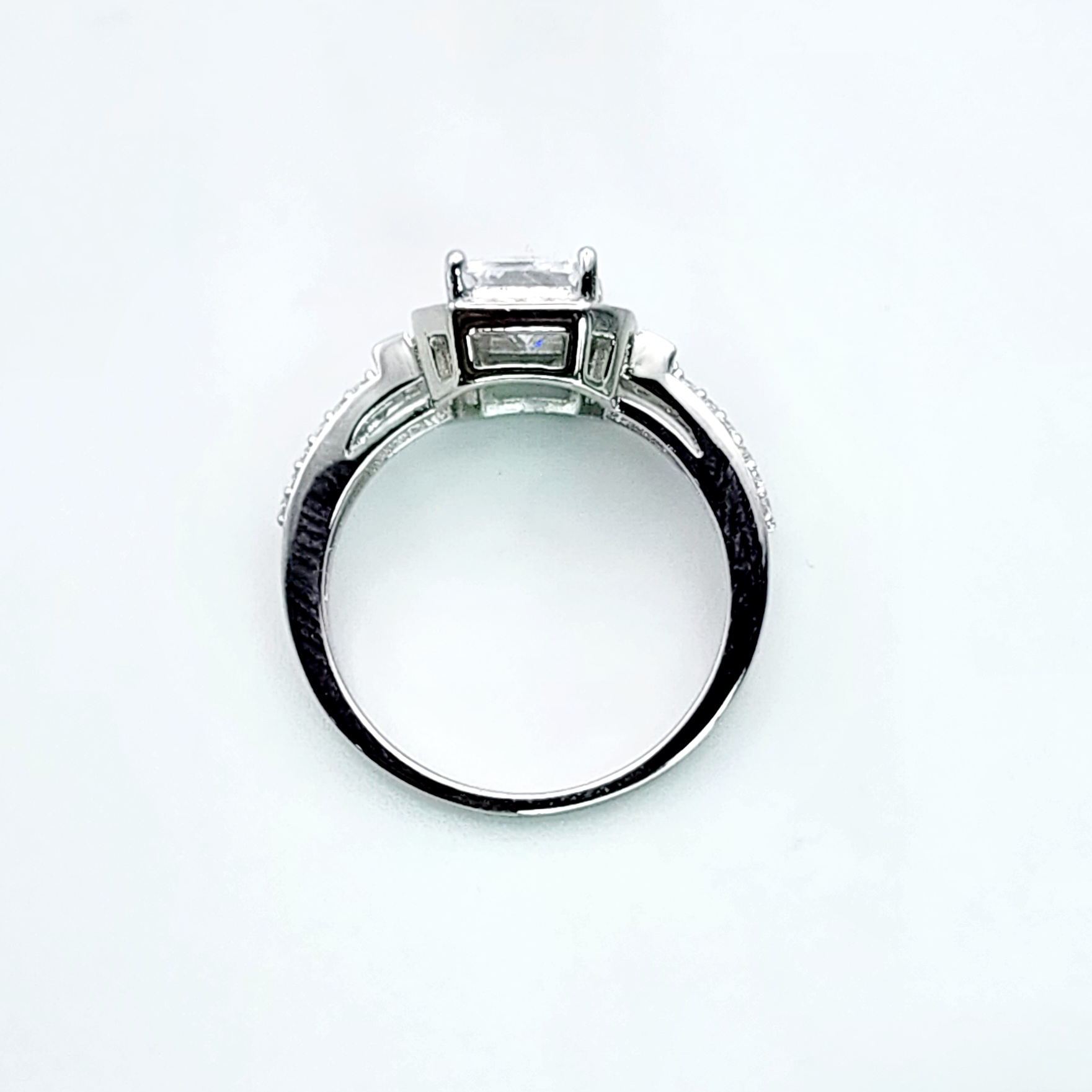 Sterling Silver Radiant Cut Halo Split Shank Cubic Zirconia Engagement/Dress Ring Sterling Silver Rings Sterling Silver Radiant Cut Halo Split Shank Cubic Zirconia Engagement/Dress Ring Sterling Silver Rings