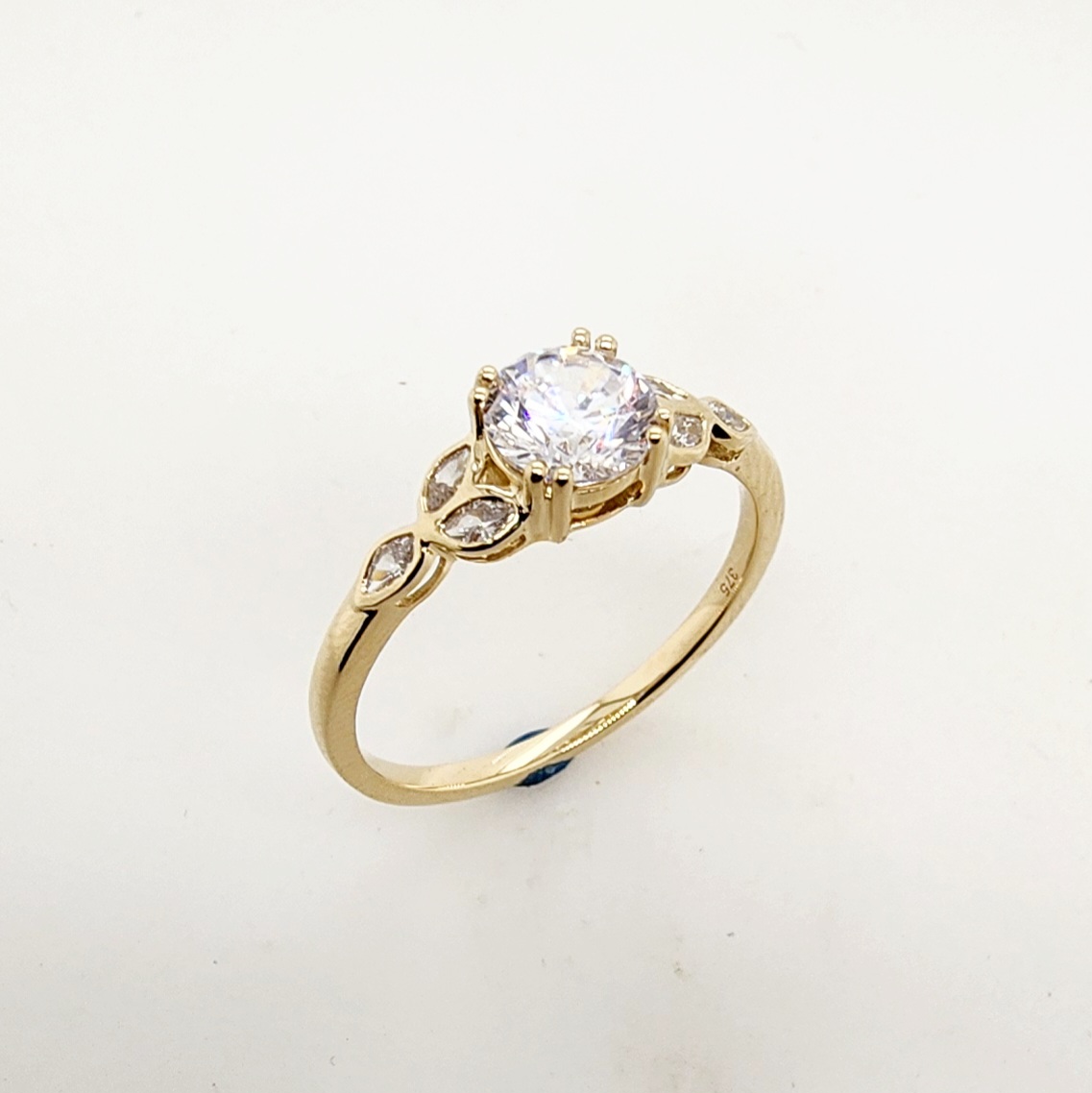 9ct Yellow Gold Cubic Zirconiac Engagement Ring Vintage Petal Vine Leaf Band Gold Rings 