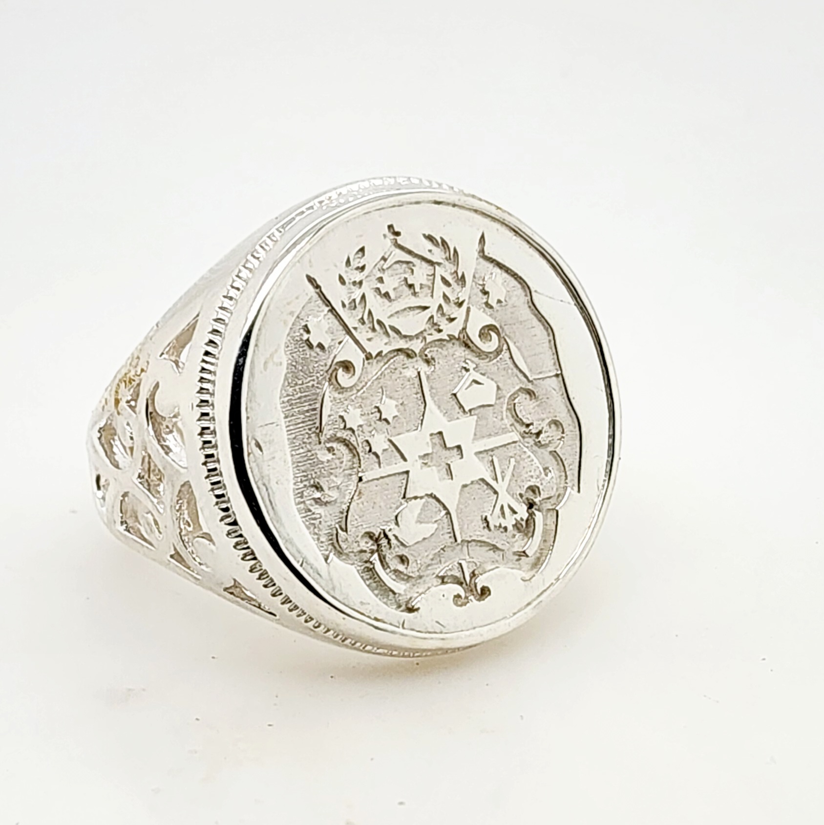 Sterling Silver Tongan Sila Coin Ring with Filigree Ring Mount Sterling Silver Rings 
