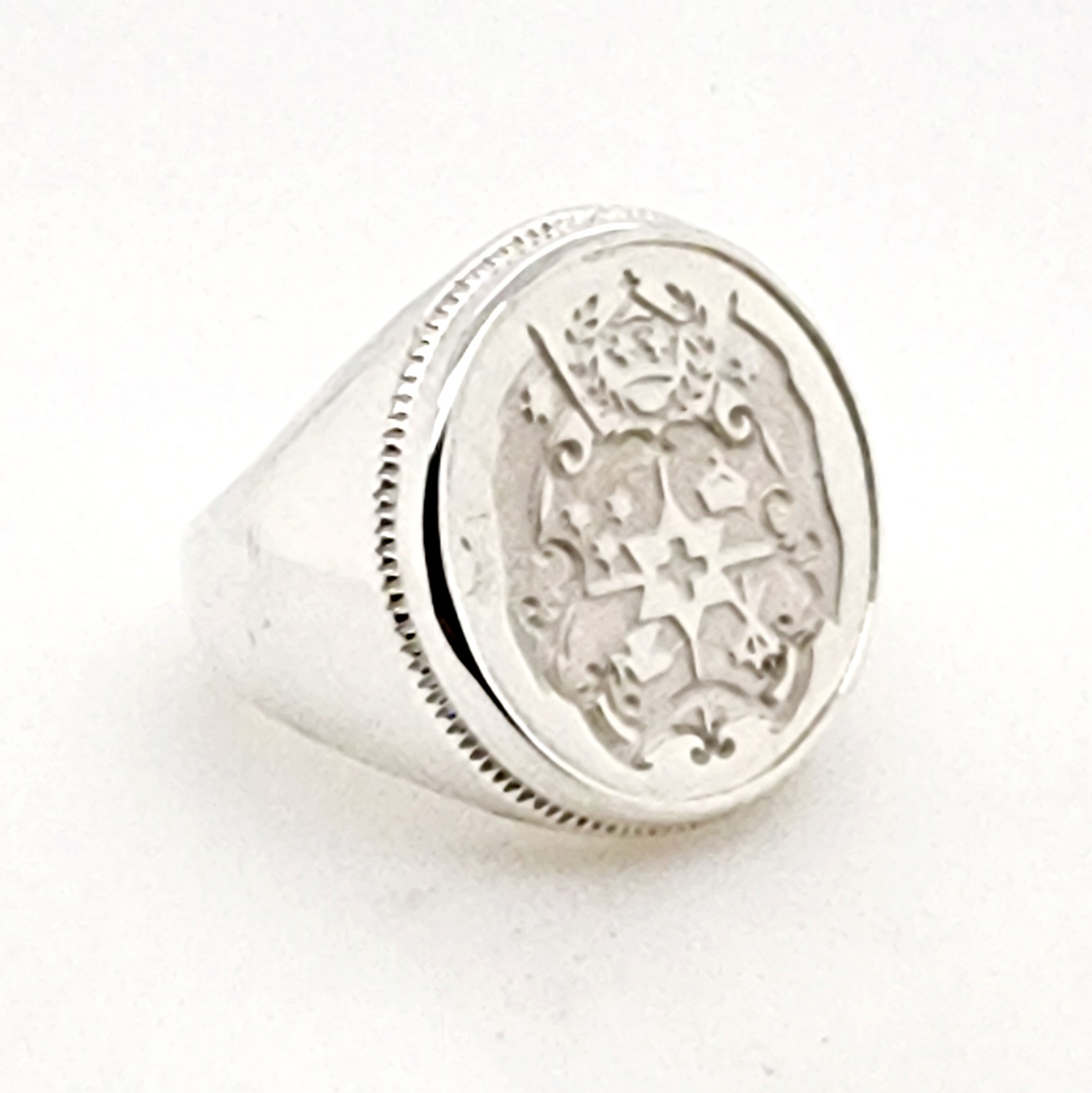 Sterling Silver Tongan Sila Coin Ring with Solid Ring Mount Sterling Silver Rings 