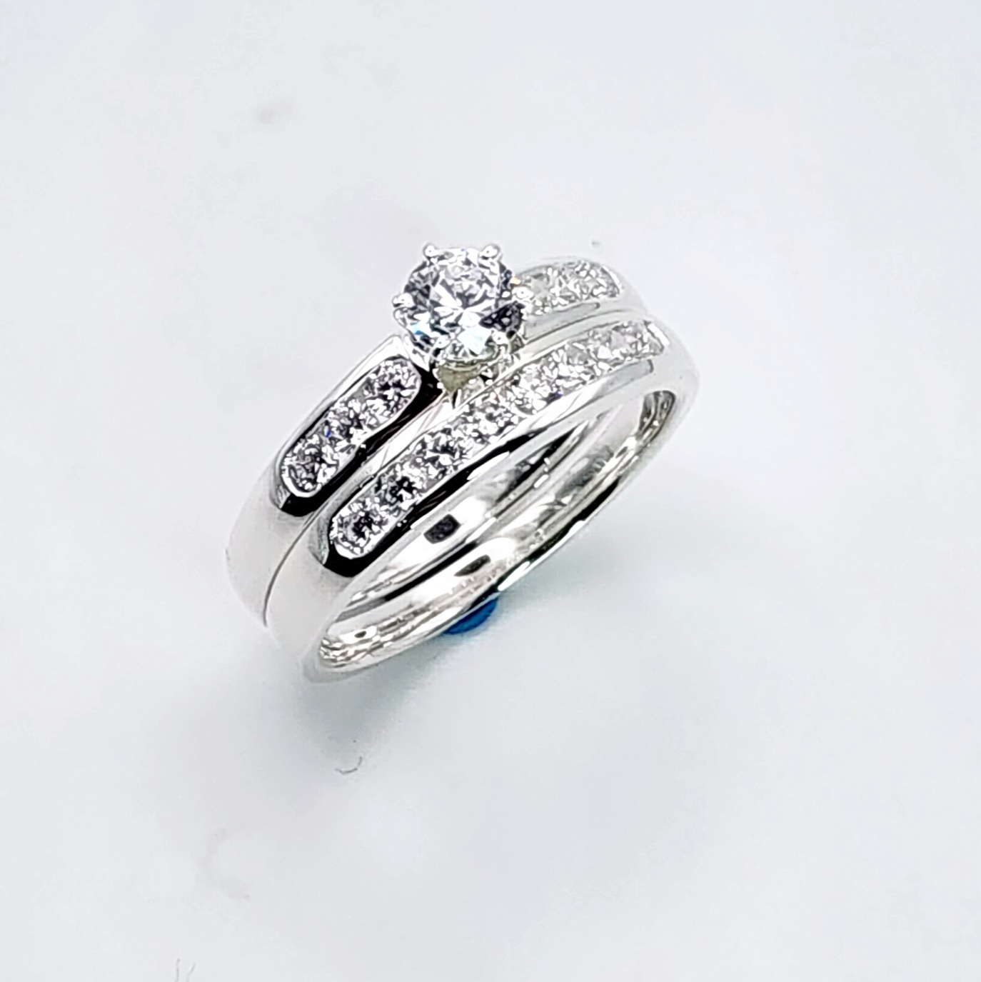 Sterling Silver 2-Piece Bridal Wedding Set with 5mm CZ Centre Stone Sterling Silver Rings 