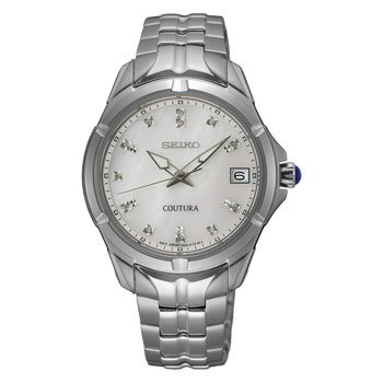 Seiko Coutura Quartz 100M WR Mother of Pearl with 12x Natural Diamond Set Dial Silver Tone - SUR565P-9 Seiko 