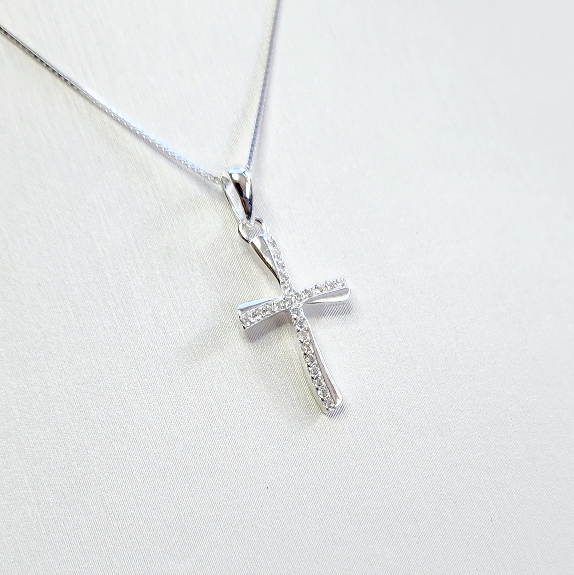 Sterling Silver Wave Cross Pendant with Micro Pave CZ Stone and Sterling Silver Chain Sterling Silver Pendants 