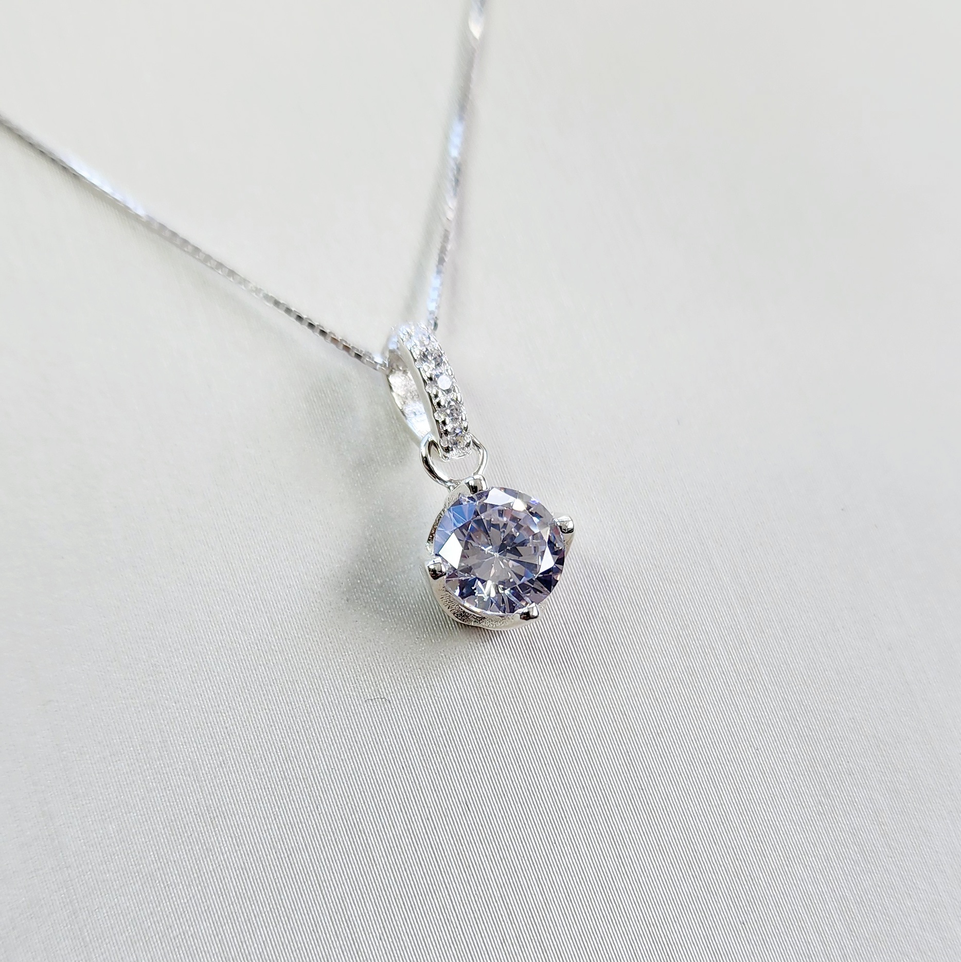 Sterling Silver CZ Drop with Round 4 Claw CZ Pendant and Sterling Silver Chain Sterling Silver Pendants 