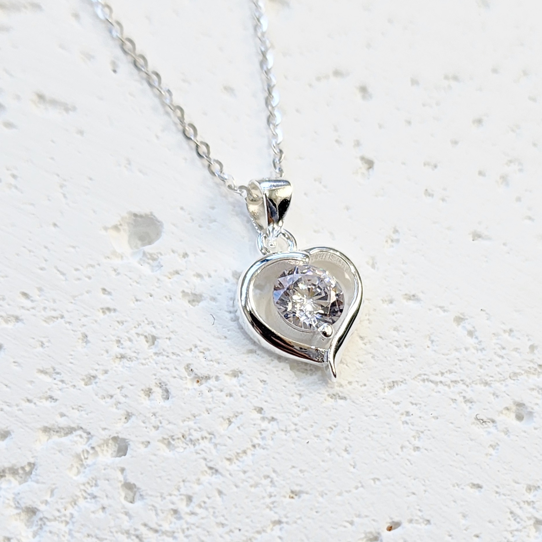 Sterling Silver Open Heart Pendant with Cubic Zirconia and Sterling Silver Chain Sterling Silver Pendants 