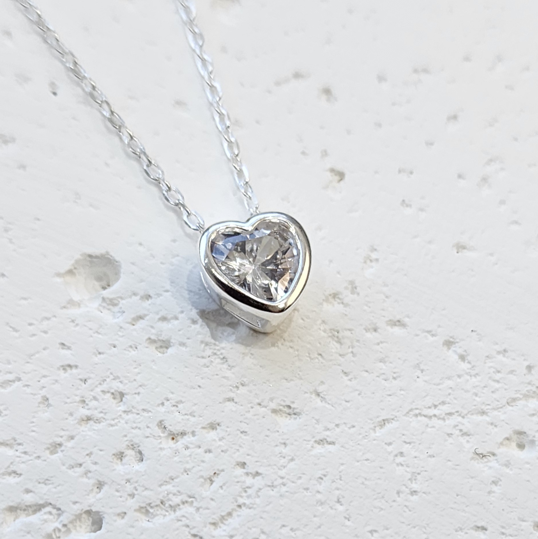 Sterling Silver Heart Shape CZ Pendant with Sterling Silver Chain Sterling Silver Pendants 